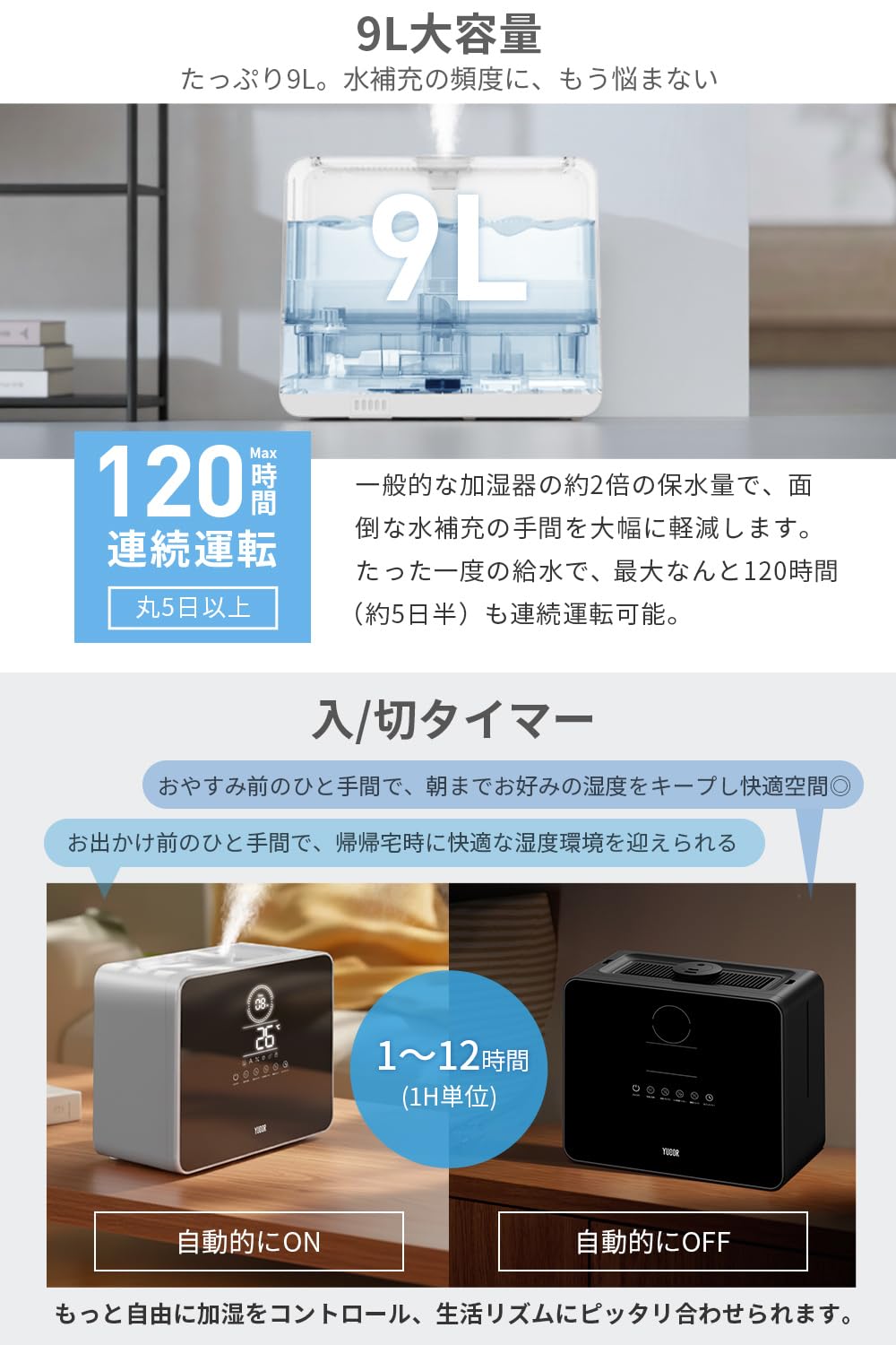 Amazon.co.jp: 加湿器 【大容量9L・5重除菌浄化・AI知能恒湿】 加熱式