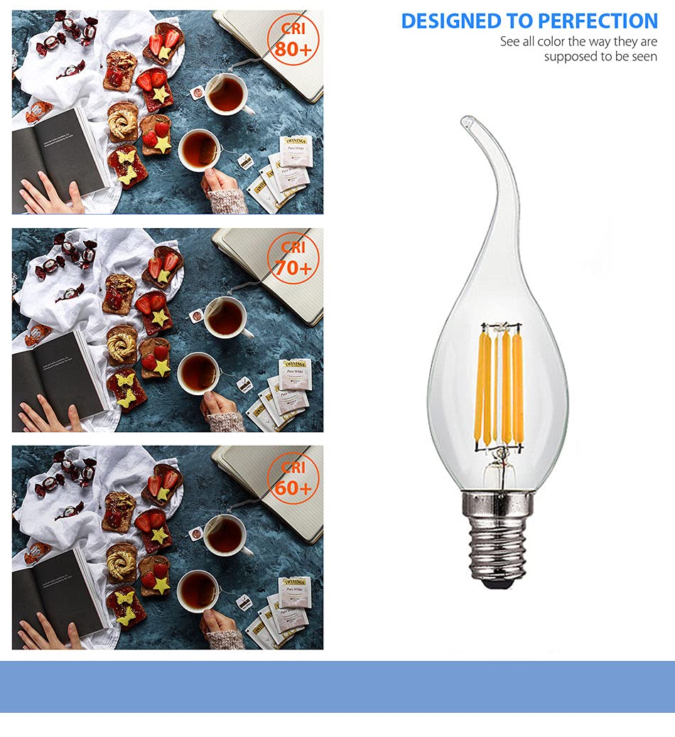 E14 6W Lampadina a Candela LED Dimmerabile(Equivalente a 60W) 10 Confezioni C35 Lampadina a Filamento LED 600LM 2700K Bianco Caldo Lampada a Candelabro Vintage a Risparmio Energetico