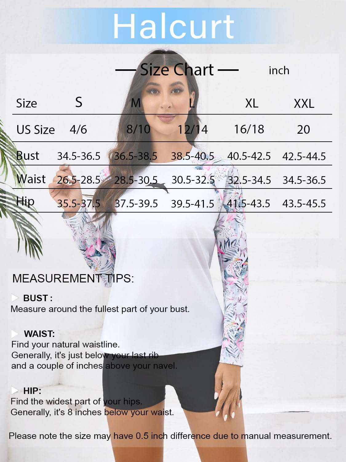 Halcurt Maillot de bain 2 pièces à manches longues avec soutien-gorge intégré UPF 50 pour femme