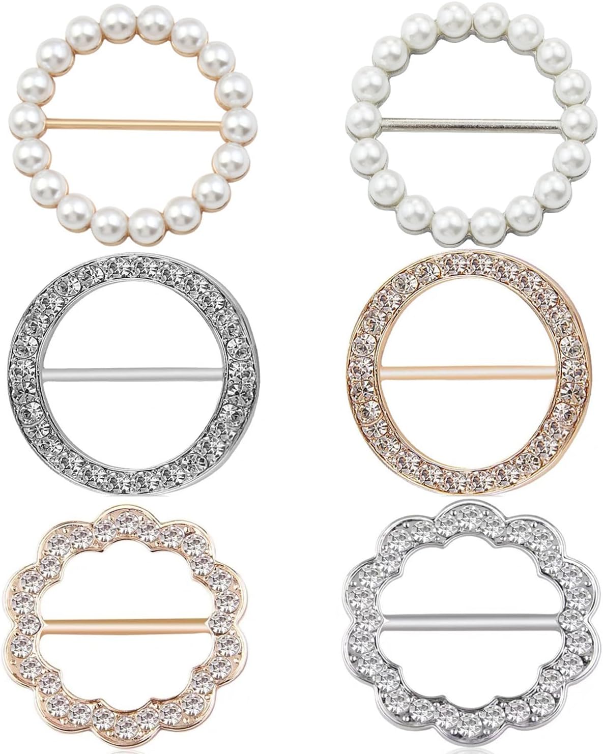 6 Pack Silk Scarf Clip,T-Shirt Clips for Women,Simulated Pearl Round Clip