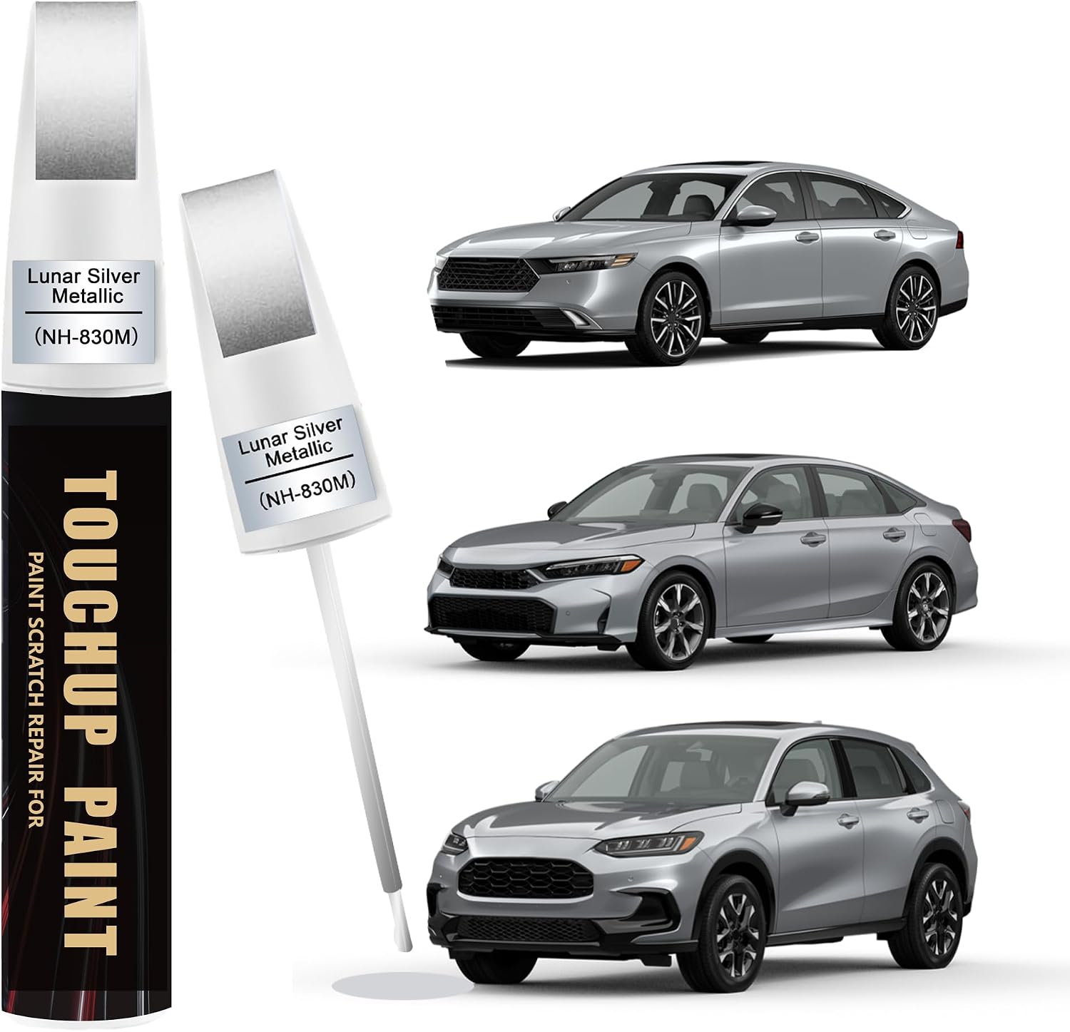 Lunar Silver Metallic(NH-830M) Car Paint Touch Up Pen for Honda, 2-In-1 Color Accurate Touch Up Car Scratch Repair Paint Exact Match Honda Series Automotive Scratch Remover for Nicks & Chips Repair
