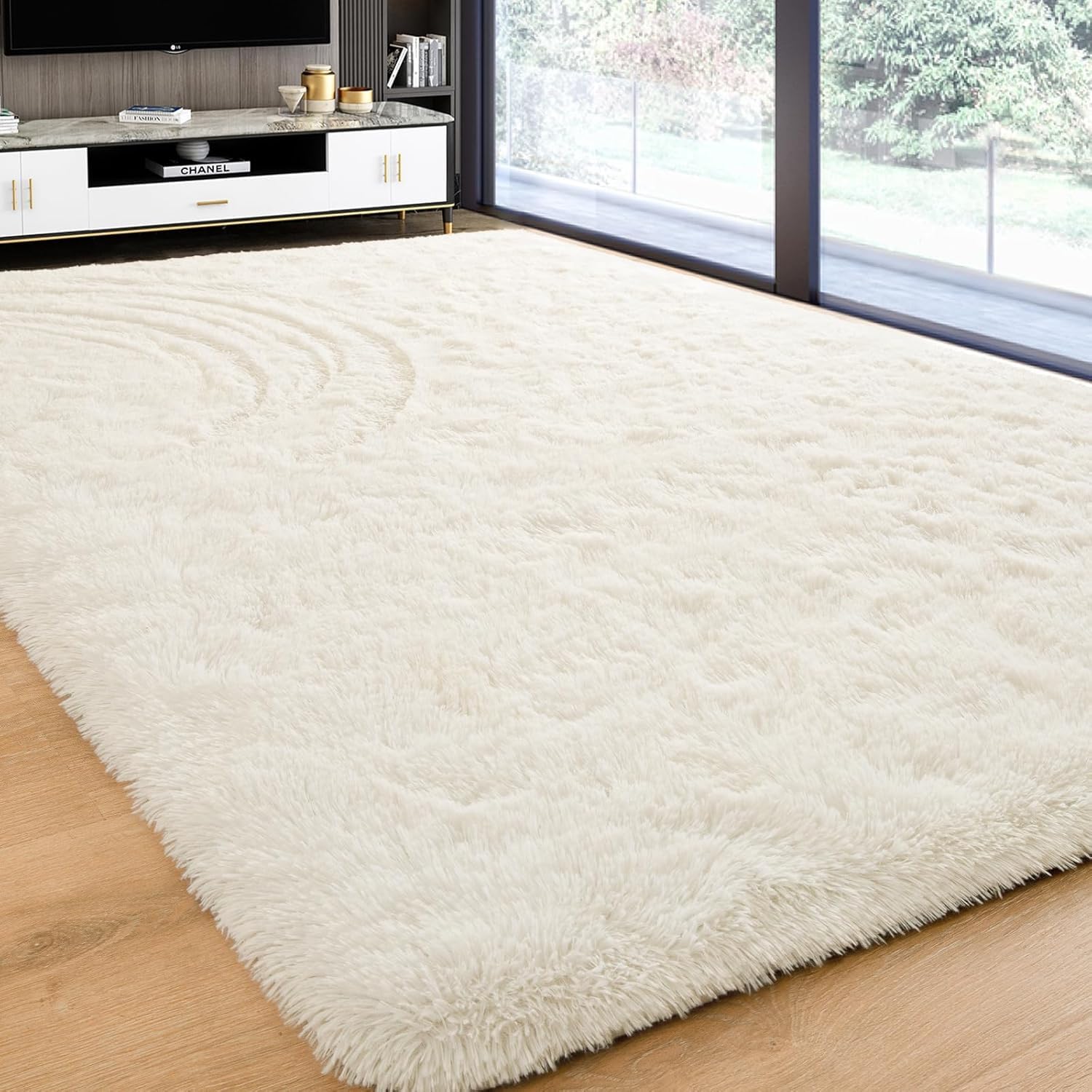 Oxford Homeware Rugs Living Room – Cream Area Rugs for Bedroom Large 80x150 cm – Modern Soft Non Slip Rug Washable Floor Carpets for Bedside