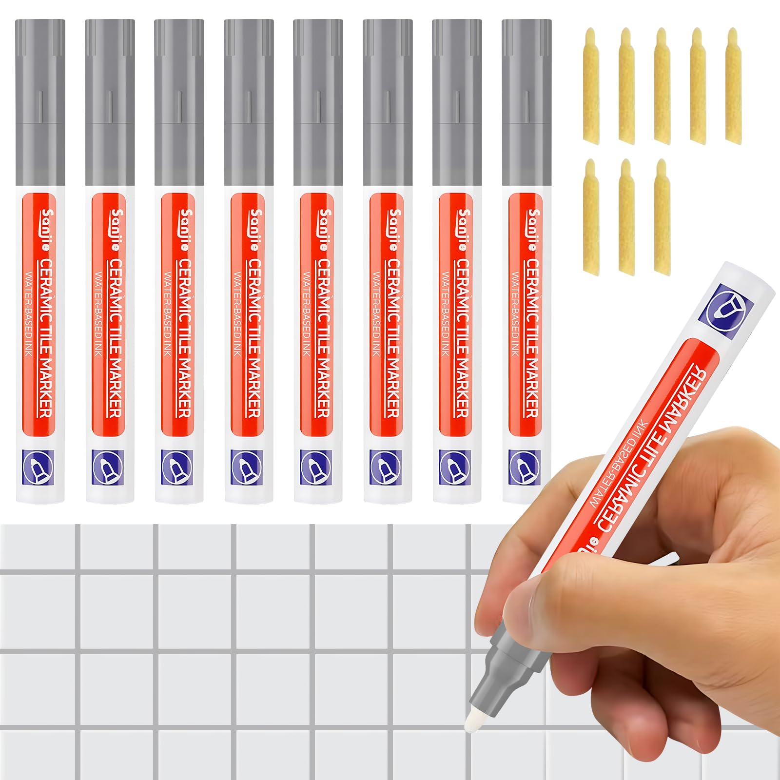 Fugenstift Grau, 8 pezzi Fugenstift Fugenstift Fugenstift mit Ersatzspitze Anthrazit Stift Reparatur Marker Reparaturift für Fliesen fliesenfuge Küchen Badezimmern