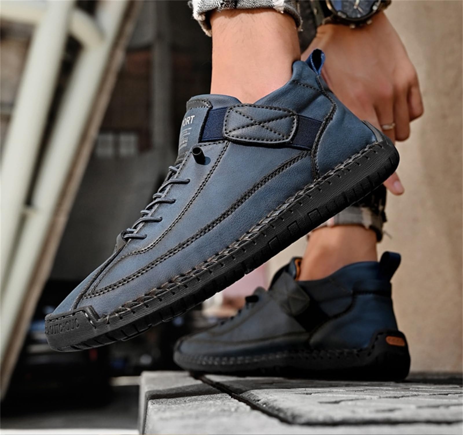 Handgenähte Lederschuhe Herren Bequeme Orthopädische Leder-Sneaker mit Fußgewölbeunterstützung Geräumige Zehenbox rutschfest