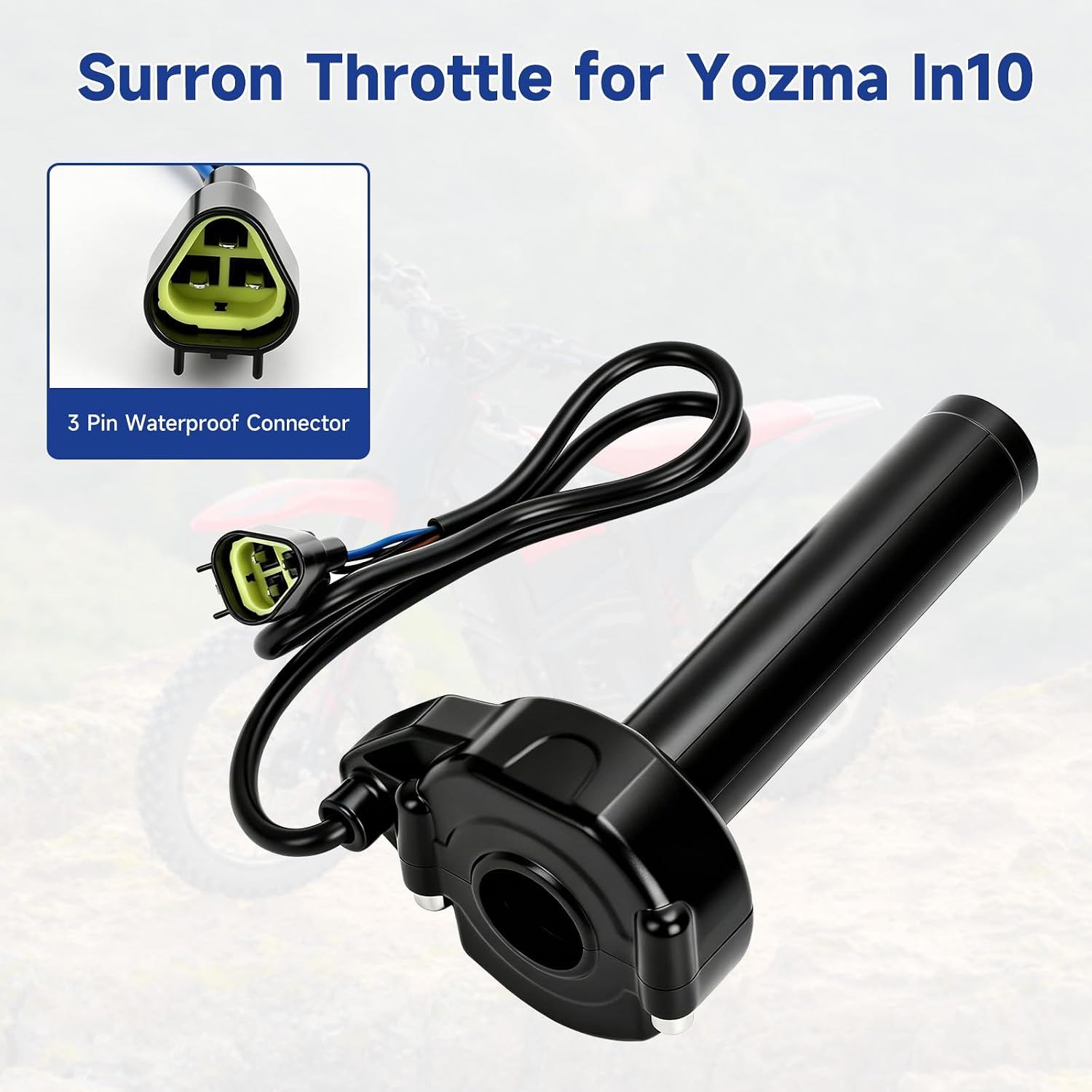 Electric Dirt Bike Throttle Replacement for Yozma In10 Valtinsu Strike Shadow SX, Full Twist Throttle Handle Grips for Yzma Yozama in 10 E Bike Electric Mini Dirt Bike Motorcycle 3 Pin Male