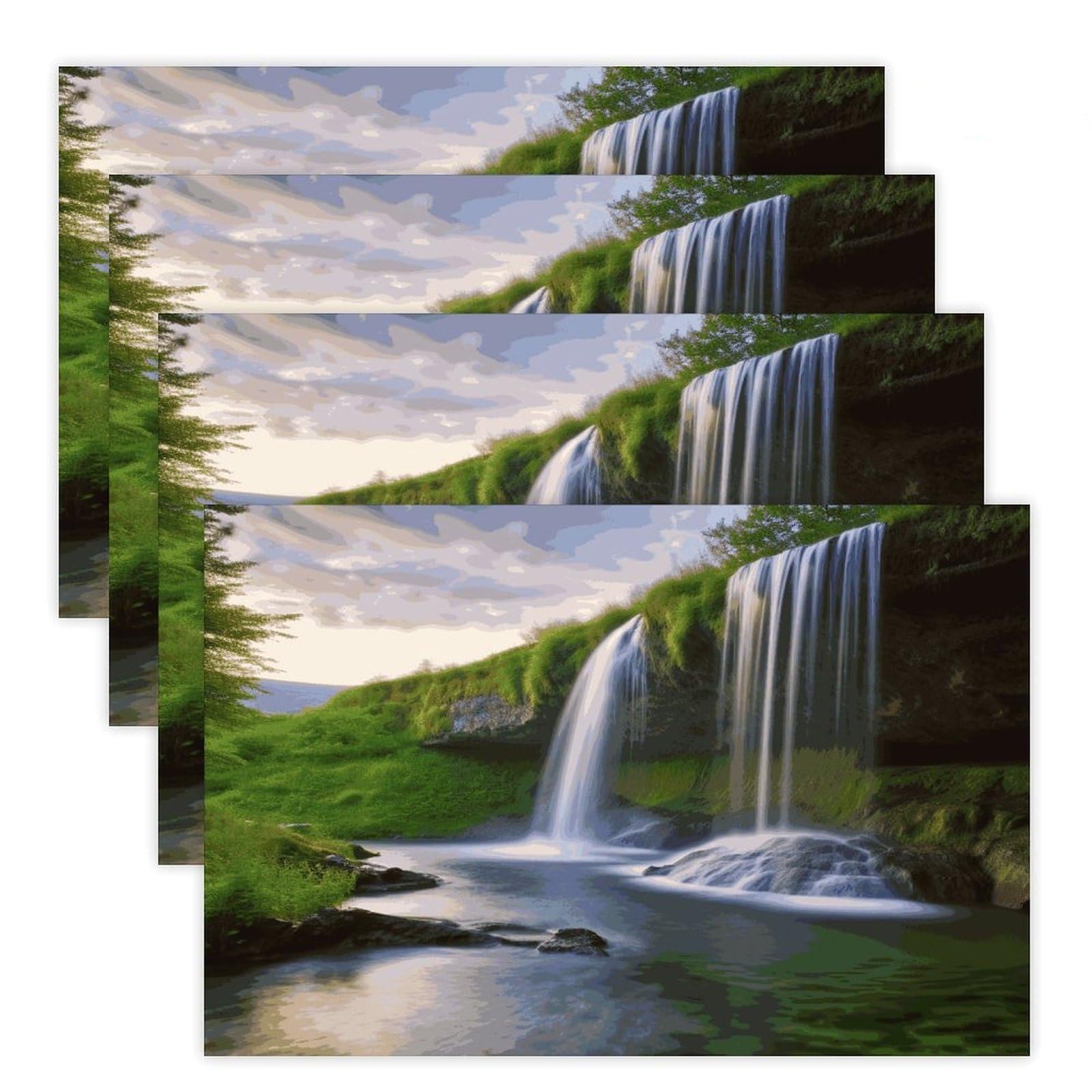 Waterfall Landscape Placemats Heat-Resistant Washable Place Mats Anti Slip Dining Table Place Mats Wipeable Dining Table Mats Kitchen Decoration Placemats 17.7’’×11.8’’