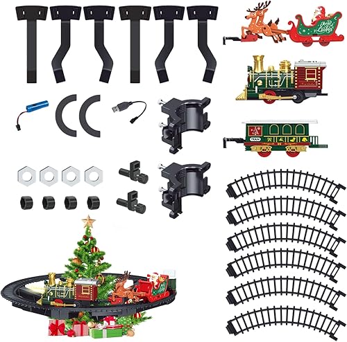 Juego de tren para árbol de Navidad Vehículo de Navidad recargable con pista, juego de tren eléctrico alrededor del árbol con luz y música para