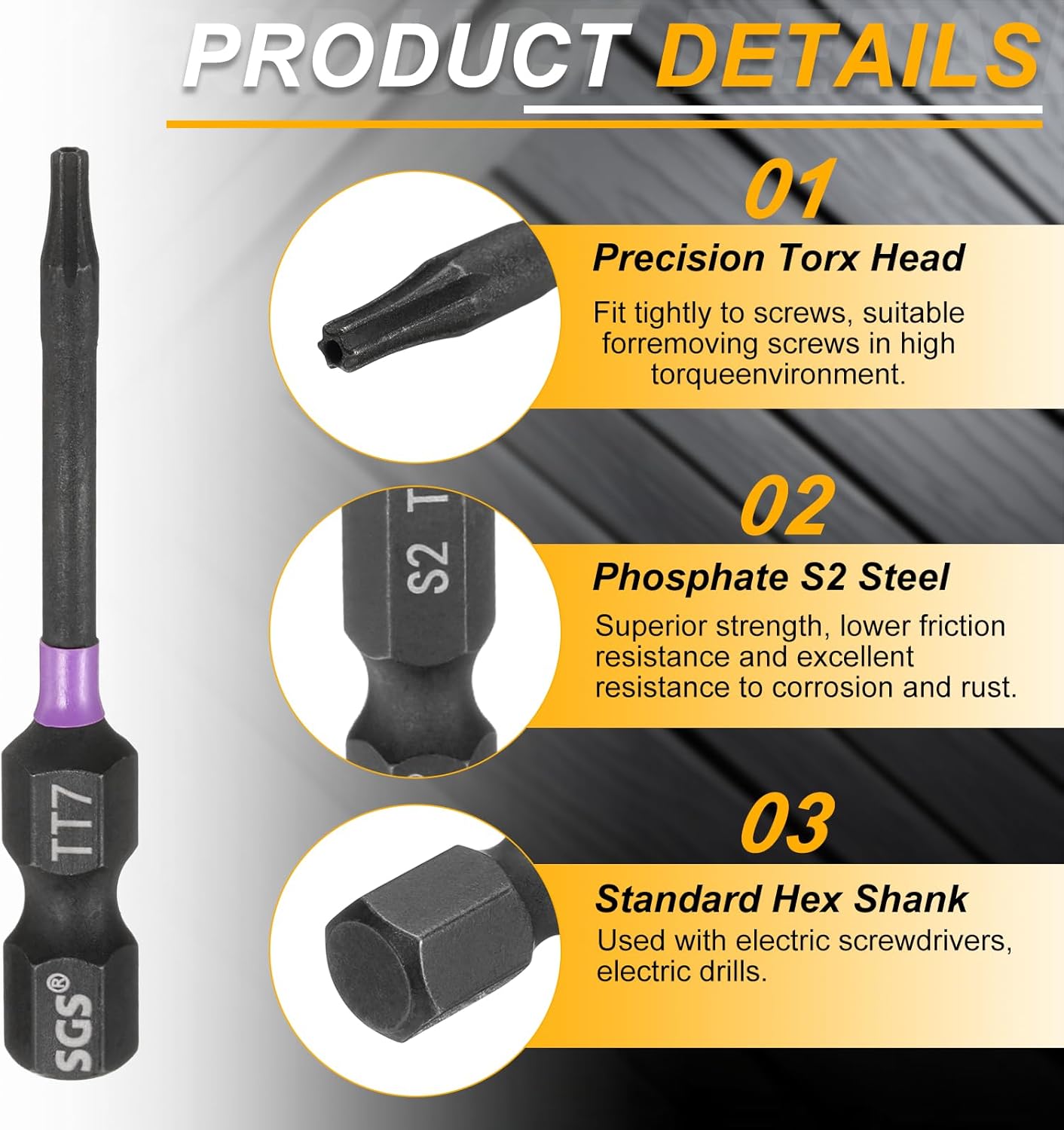 HARFINGTON 2pcs TT7 Torx Head Impact Screwdriver Bits 1/4" Hex Shank 2" (50mm) Long Magnetic Tamper Proof 6 Point Star Screw Driver Drill Bits Phosphate S2 Steel Power Tools with Hole