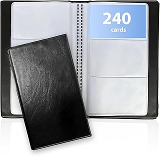 Visitenkartenmappe für 240 Karten Visitenkartenbuch Visitenkarten Organizer Visitenkarten Mappe Ideal für Büro und Praxis Visitenkartenbuch Kundenkarten Kreditkarten Schwarz 185 × 108mm