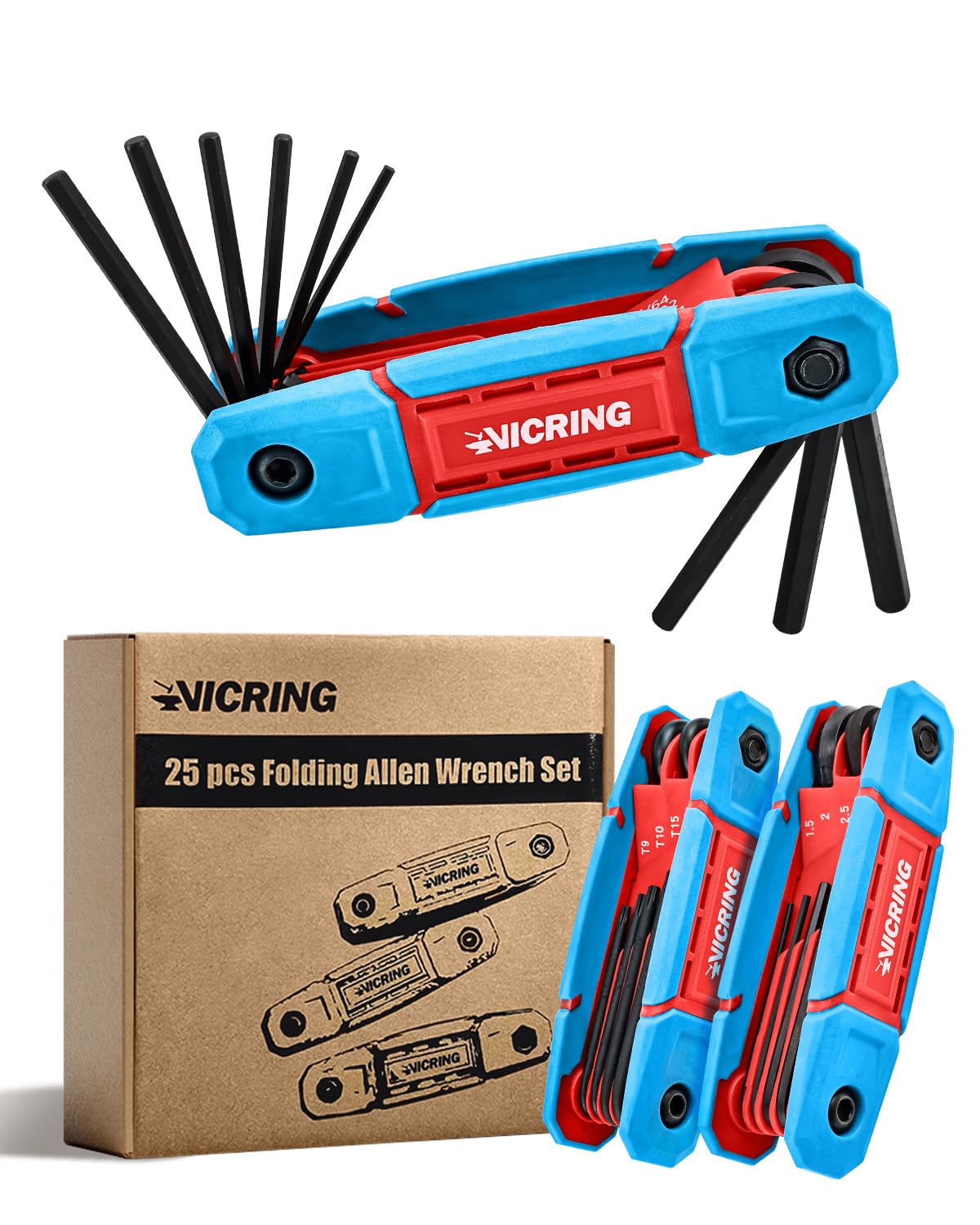 VICRING 17PCS Folding Allen Wrench Set SAE and Metric Hex Key Set Allen Wrenches Sets 2Pack Portable Hex for DIY and Basic Home Repair
