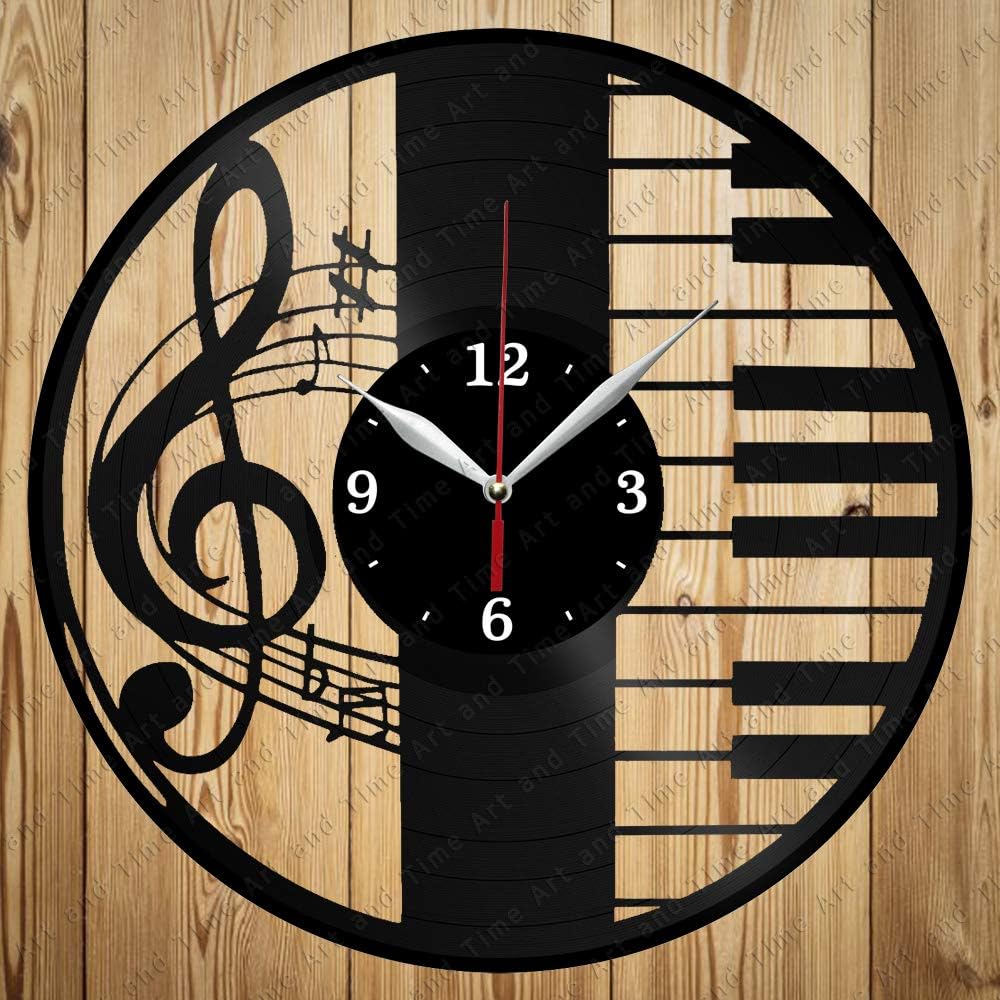 Music Wall Clock Treble сlef with Musical Note and Piano Clock, Vinyl Record Wall Clock, Silent Clock Movement, Unique Gifts for Music Lovers