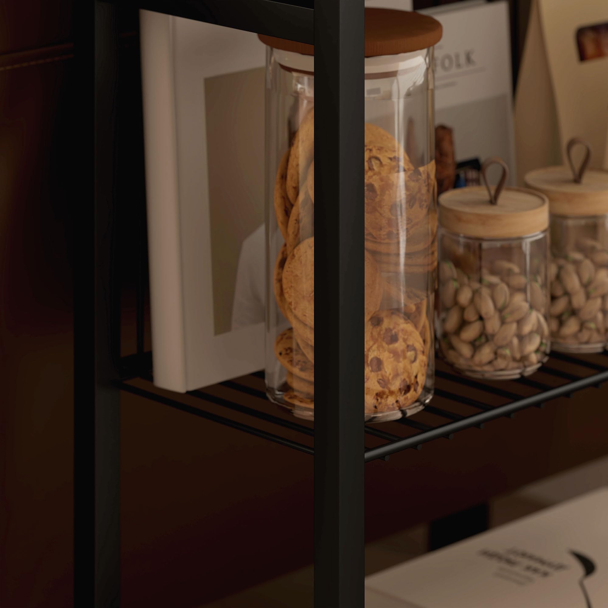 HOMCOM Tavolino stretto a 3 livelli, tavolino industriale con ripiani aperti e struttura in acciaio per soggiorno, camera da letto, 43 x 18 x 62,5 cm, grigio