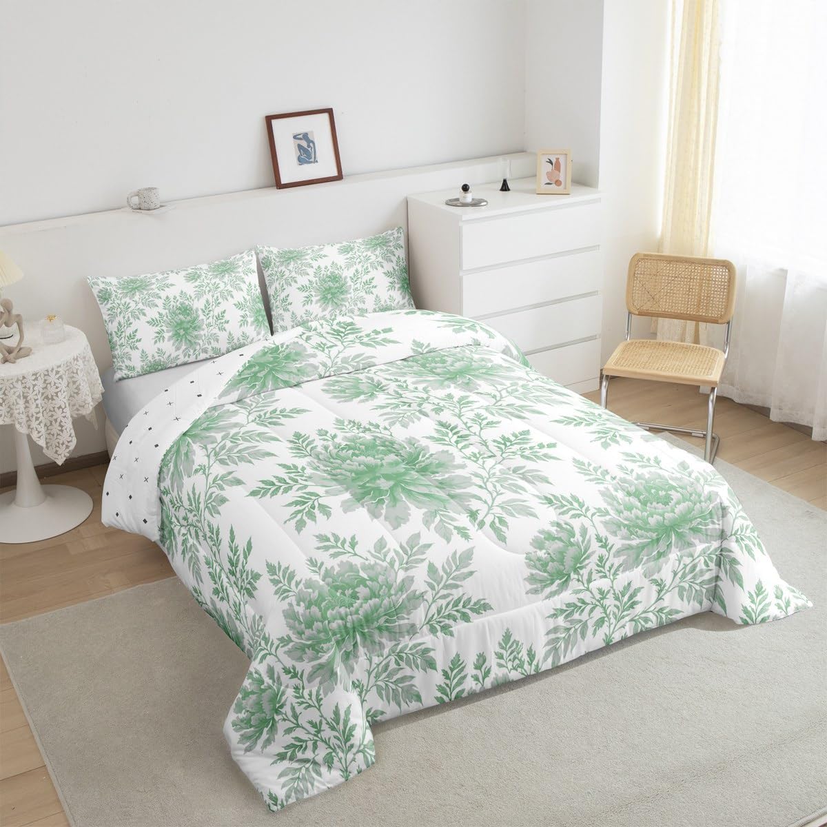jejeloiu Botanical Flower Comforter Set Spring Floral Toddler Size Bedding Set for Kids Boys Girls Floral Duvet Quilt Soft