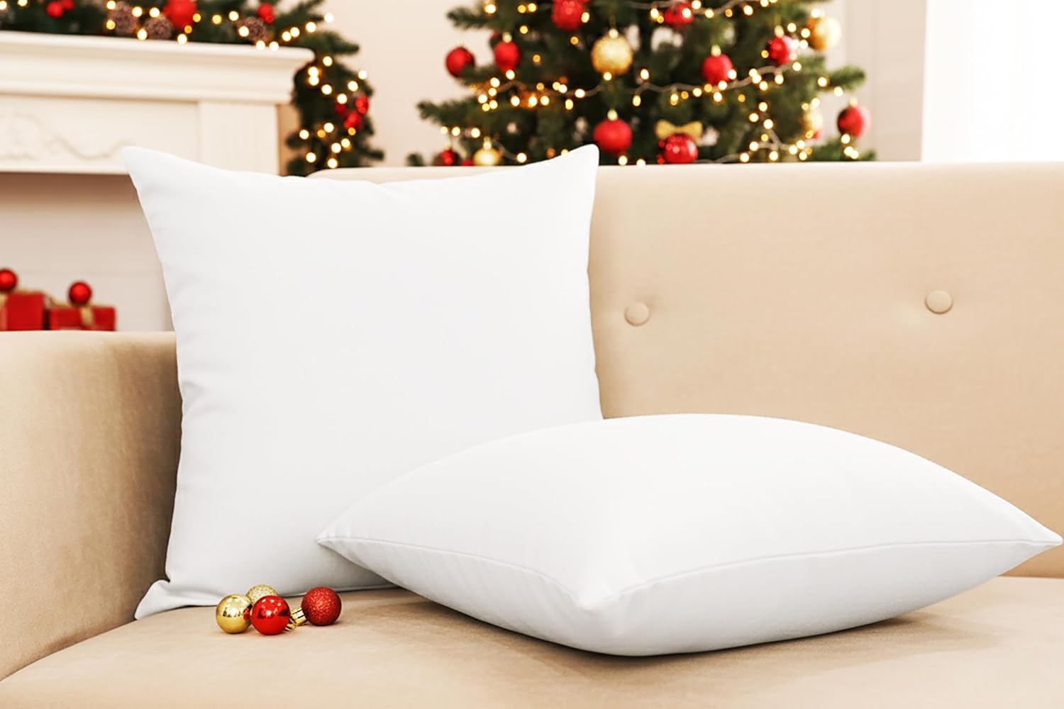 PurpleEssences Pack of 2 Cotton Pillow Covers Decorative Throw Pillowcase Soft Solid Cushion Case for Sofa Car Bedroom - Spring Easter Summer - 22x22 Inch - White