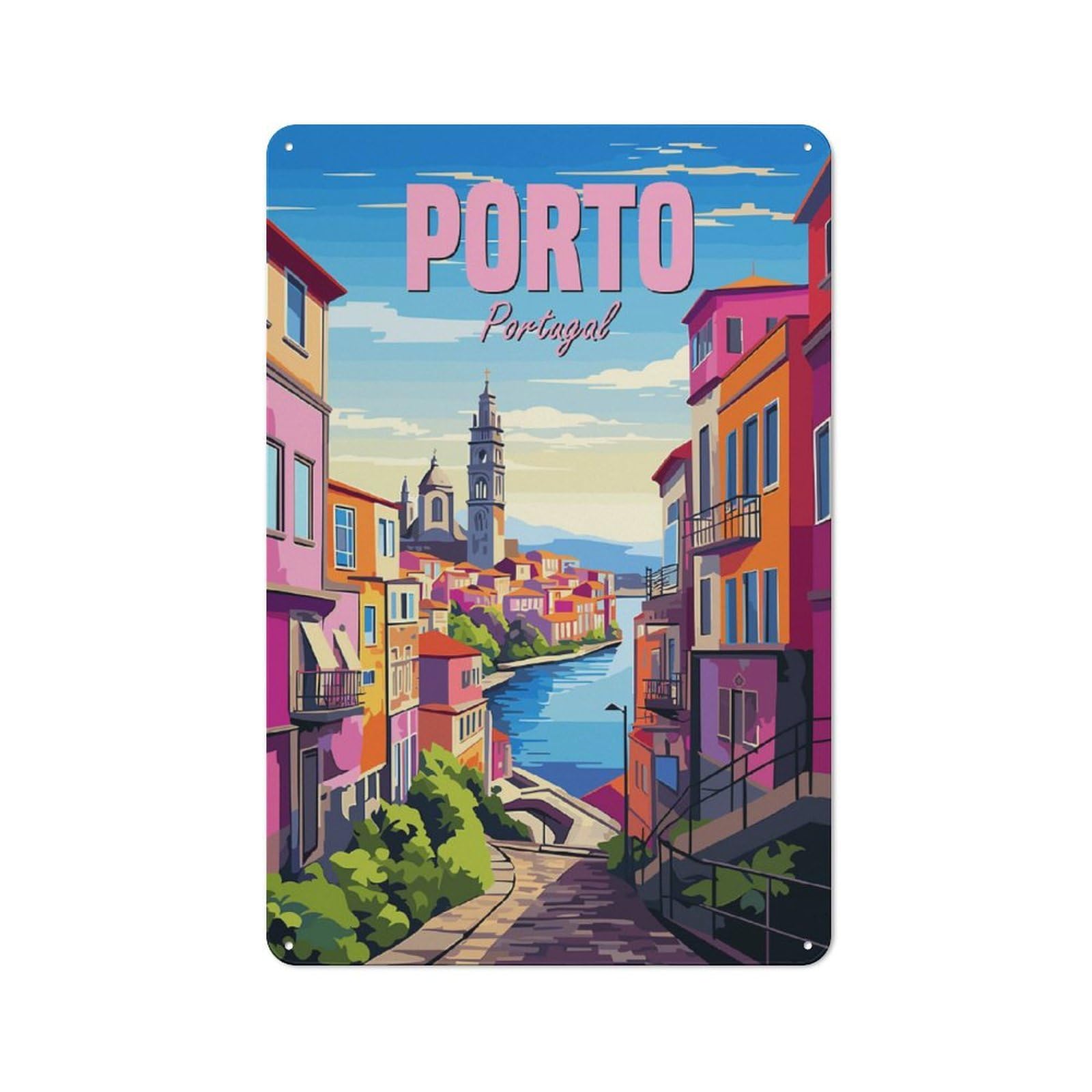 Junmoney Portugal Porto Vintage Metal Wall Decor 30X20cm, Vintage Tin Sign For Bakery, Diner, Cafe Or Family Room