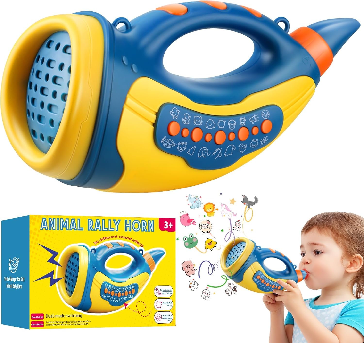 Aooess Voice Changer Toy for Kids 5-7: Animal Sounds Horn 30 Fun Sound Effects & Lights Voice Changer Device Kids Hunting Toys Nature Exploration Outdoor Toys for Boys Girls Ages 3-8 Olds, Blue