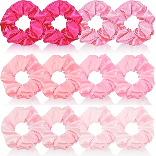 Aprince Coleteros rosados para niñas y mujeres, 12 piezas de coleteros de satén para el cabello, coleteros para el cabello de mujer, lindos