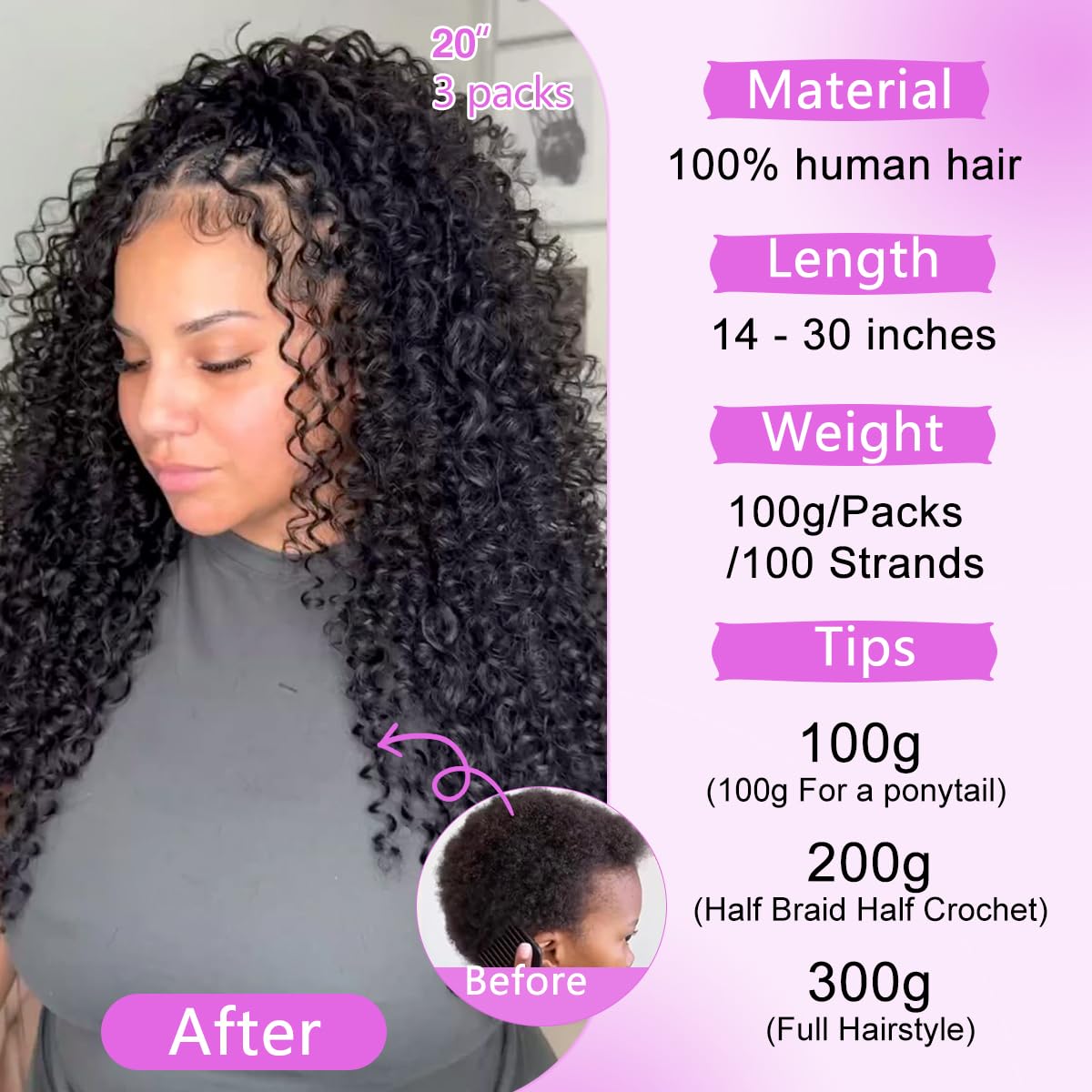Human Crochet Hair for Black Women Deep Wave Crochet Human Hair Bundles 18 Inch 100g Pre-Separated Feather Crochet Human Hair 100 Strands Natural Black