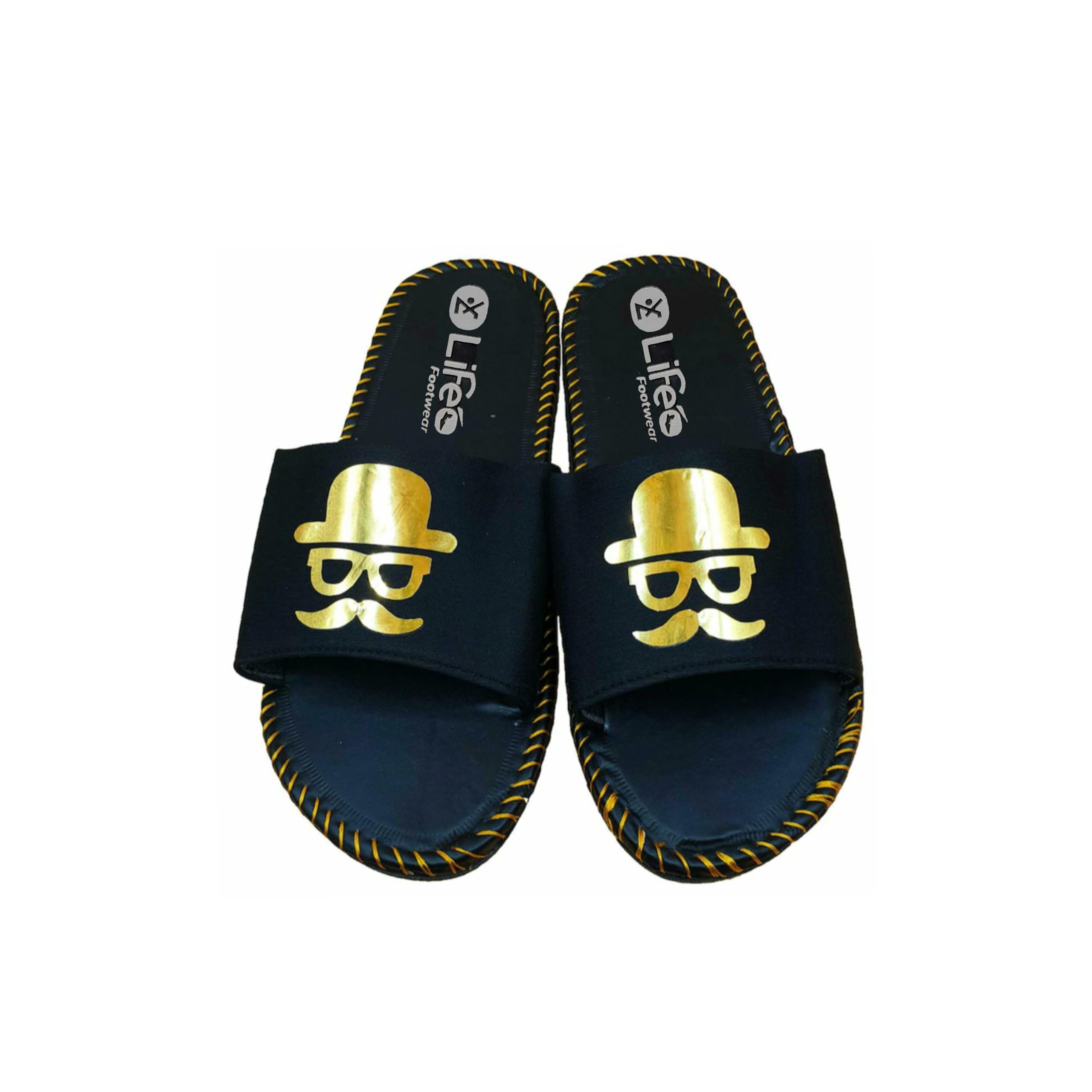 Mens Leather Flip-Flops & Sandals Premium Casual Slip-On for Comfortable, Durable, Anti-Skid Sole Stylish Summer Sandals for Men Gold Colour (size 9)-image-32