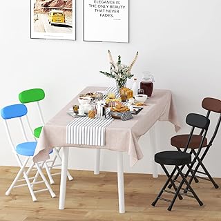 Taburete plegable portátil con respaldo y asiento acolchado, silla redonda ligera para escritorio, oficina, tocador, color amarillo