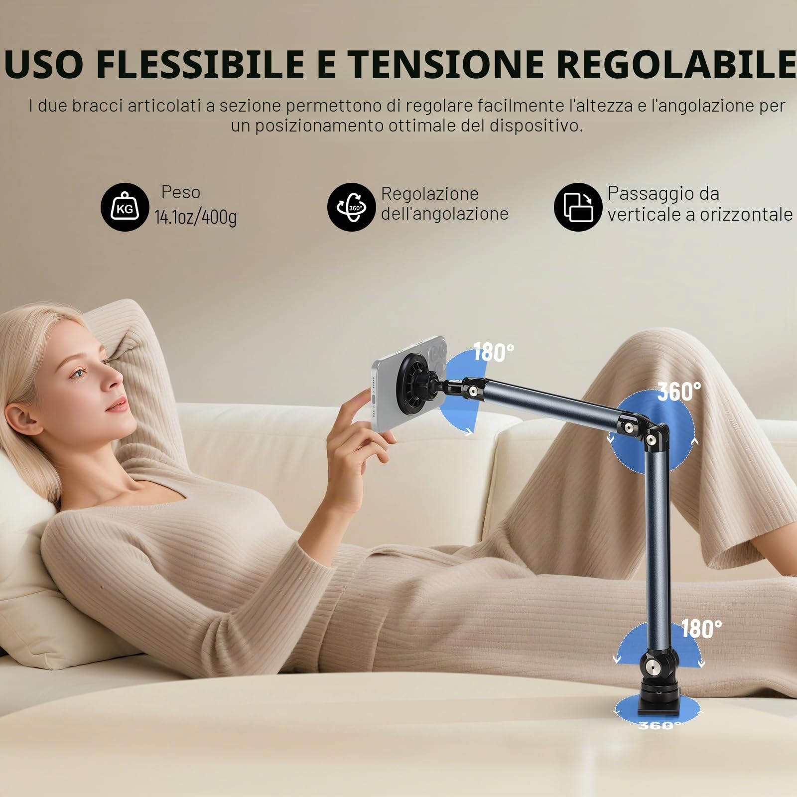 NEEWER BASICS PA089 - Supporto magnetico per telefono cellulare, per scrivania e letto, regolabile in tensione, compatibile con MagSafe iPhone 16, 15 Pro Max Plus, 14, 13, 12, per riprese video