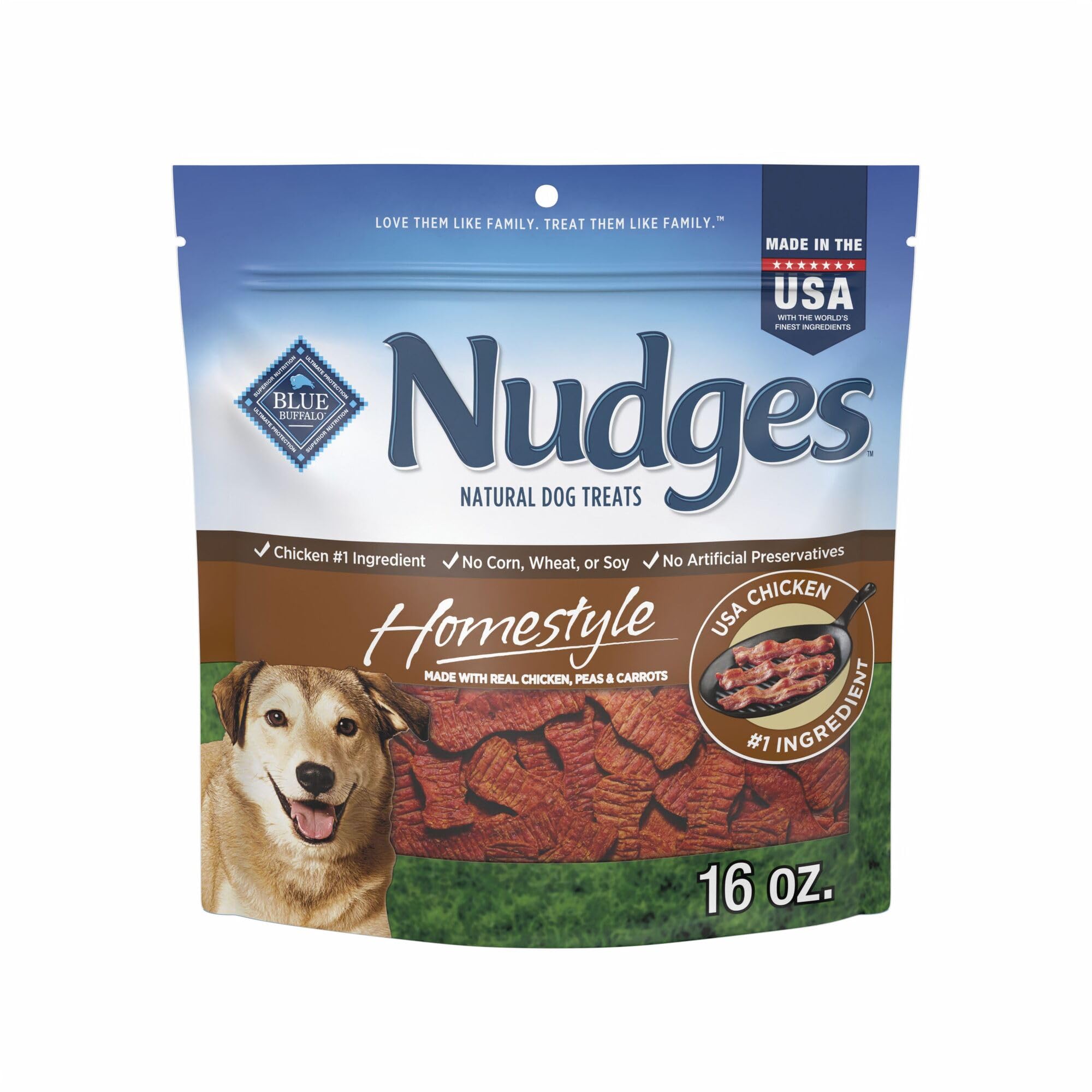 Blue Buffalo Nudges Homestyle Natural Dog Treats Chicken and Bacon, 16-oz Bag