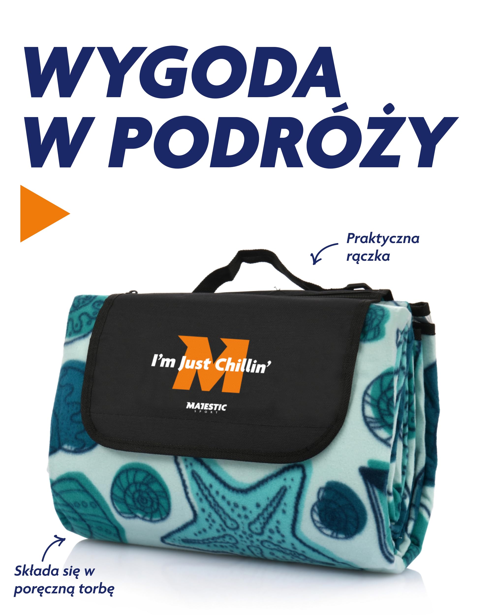 Koc Piknikowy dla Czterech Osób Łatwy w Czyszczeniu Montaż do Podłoża Polar Miękki Miły w Dotyku Kieszonka na Suwak Pasek na Ramię 200x200cm Shelly