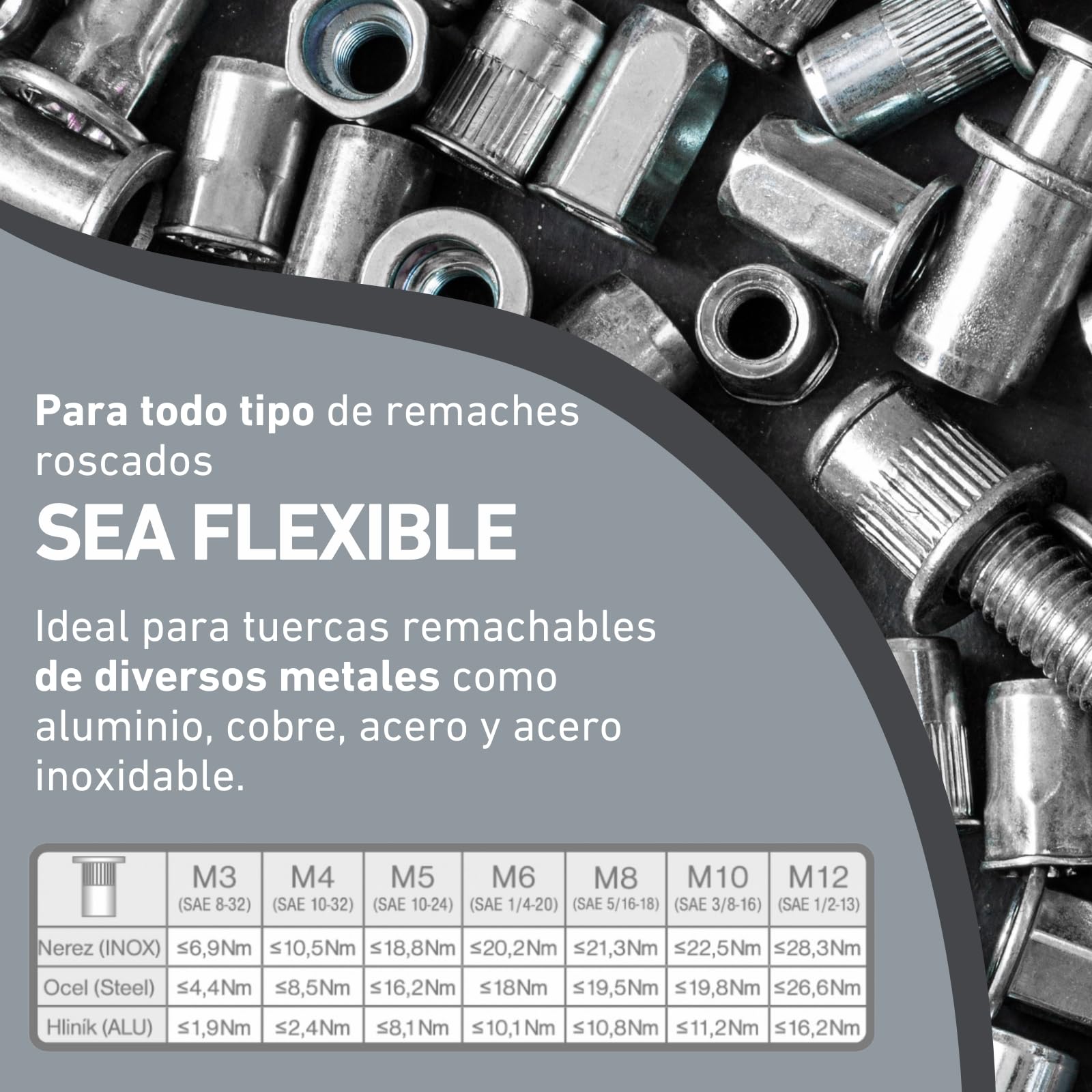 Adaptador de Tuerca Remachada para Taladro y Atornillador | Herramienta para Remachar Tuercas de Aluminio, Acero y Acero Inoxidable | Adaptador Tuercas de M3-M12 | Pistola de Remaches Adaptador