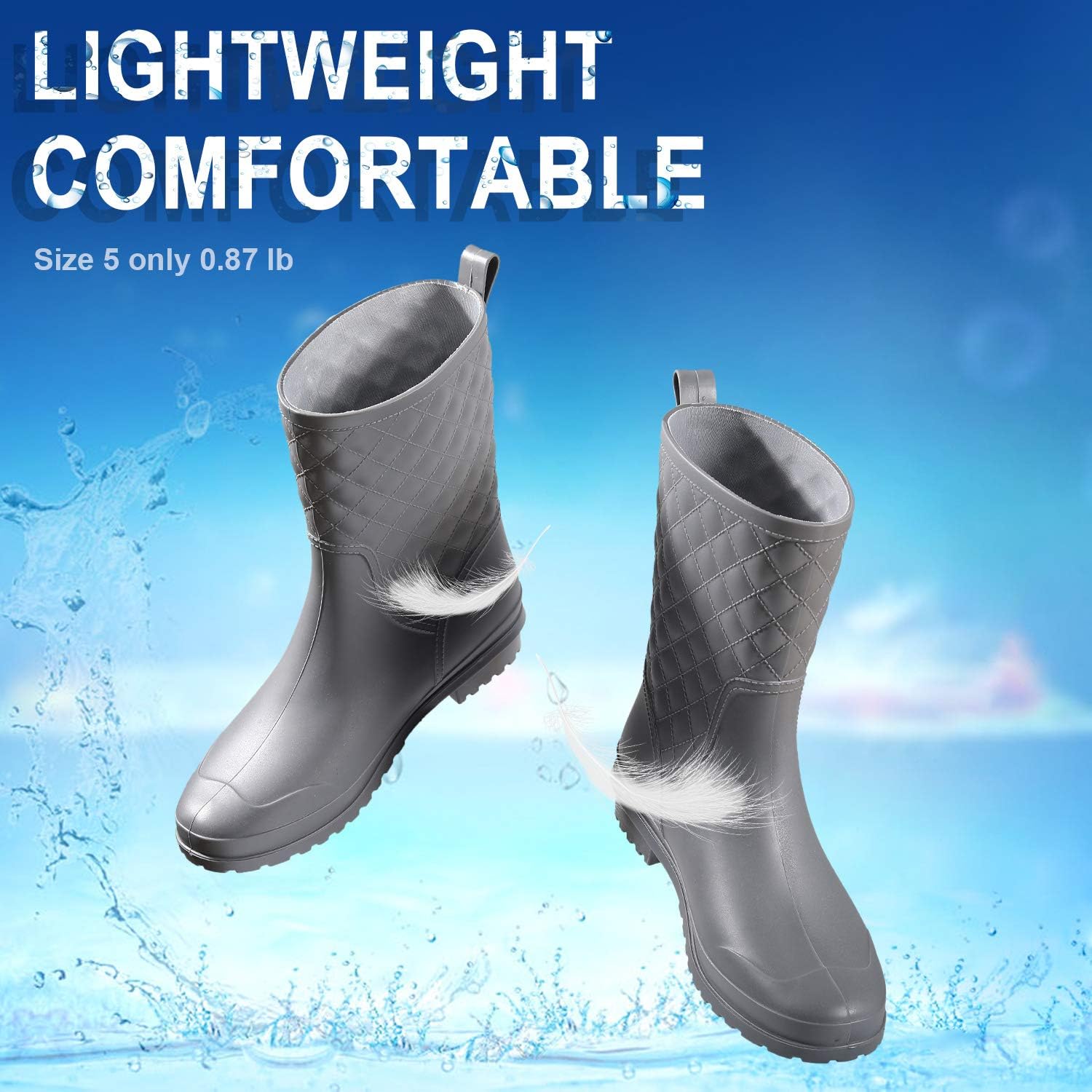 Petrass Women Rain Boots Black Waterproof Mid Calf Lightweight Cute Booties Fashion Out Work Comfortable Garden Shoes - Image 6