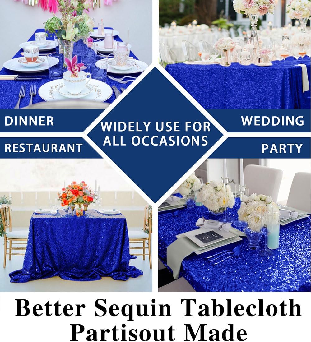 Partisout Tablecloth Sequin Tablecloth Rectangular Table Cloths Disposable Rustic Party Table Cover Circle Tablecloth Glitter for Birthday Party Halloween Christmas (60x102 inch, Royal Blue)
