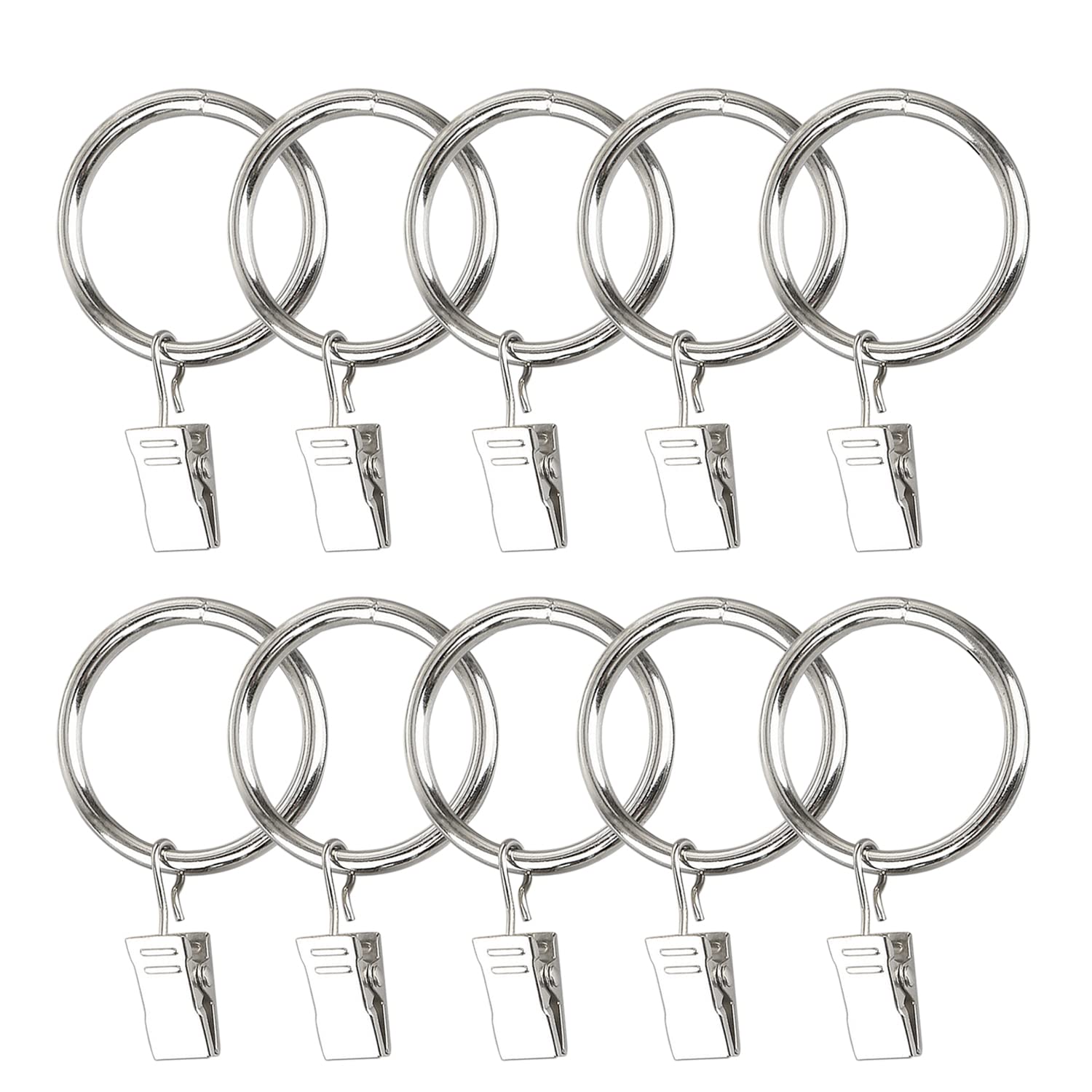 AKIHISA 10 Pack Metal Curtain Rings with Clips Drapery Decorative Rustproof for Window Shower Room Silver Color(ID 2.15 Inch,55 mm)