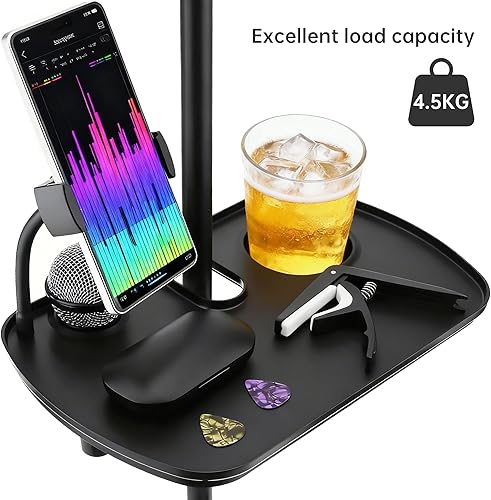 Miniatura 4 de Bandeja de soporte para micrófono con soporte para micrófono, estante grande de 12.2 x 7.91 pulgadas, abrazadera ajustable en la bandeja para