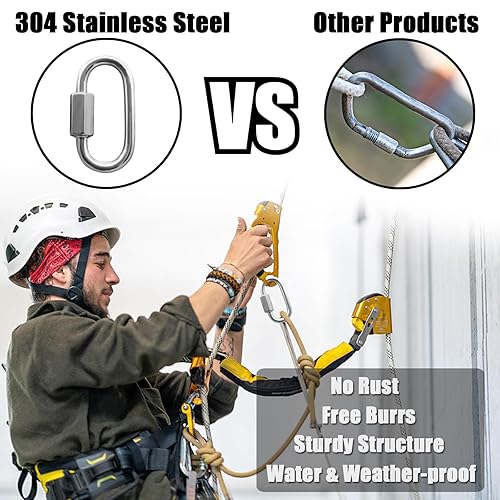 Miniatura 6 de Anvin Paquete de 2 eslabones rápidos grandes M10 de 38 pulgadas, mosquetones de acero inoxidable, conector de eslabones de cadena de bloqueo en