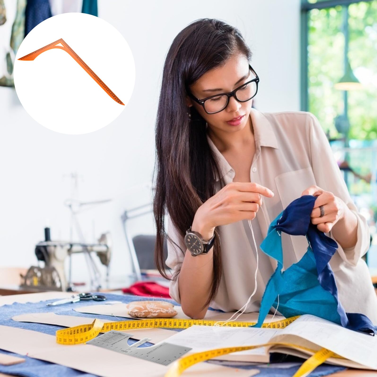 Nählineal aus Kunststoff mit Klarer Skala L-förmiges für Bekleidung | Orange, Glatte Oberfläche ohne Grate, Präzises Messwerkzeug für Kleidung und Patchwork Beim Schneiden