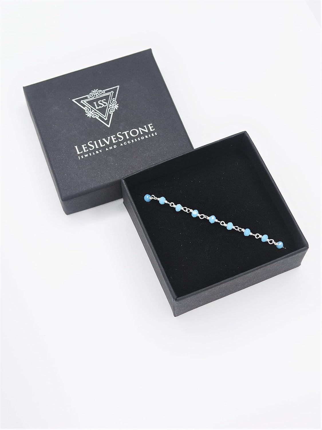 Sterling Silver Anklet Beaded with Blue Chalcedony Stones, 925 Silver Ankle Bracelet Delicate Beach Jewelry Something Blue Simple Boho Gift - Handcrafted in the USA.