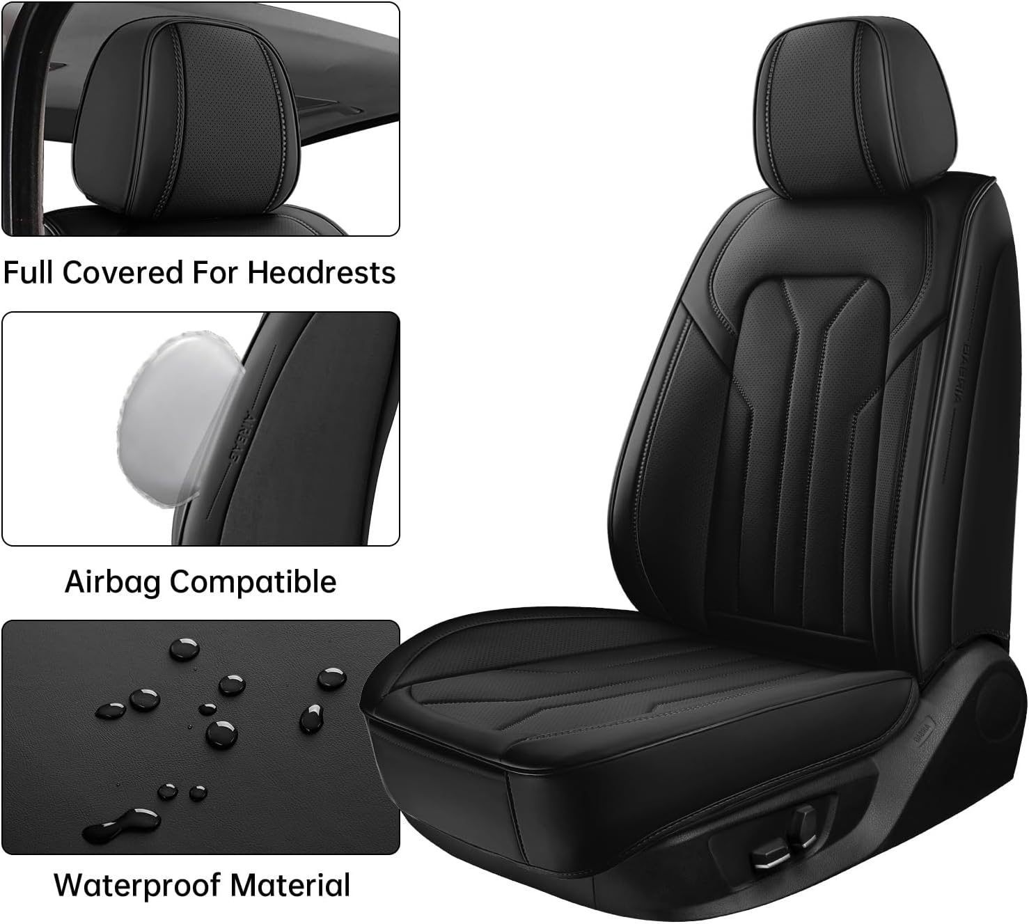 Car Seat Covers Full Set,5 Seat Leather Seat Covers for Cars,Black Front Seats and Back Seat Cover,Waterproof Car Seat Cushion Protectors,Universal Fit for Most Cars SUV Trucks