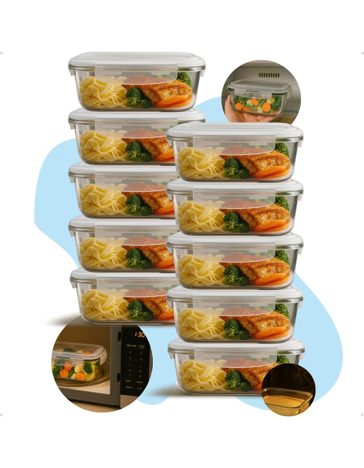 Kit 10 Potes Herméticos de Vidro 640ml Refratário para Forno Ideal para Marmitas e