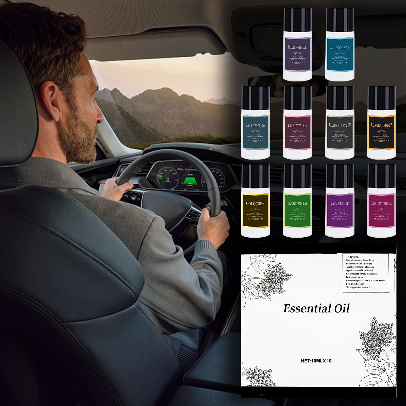 Désodorisant intelligent pour voiture, évents de voiture, aromathérapie de voiture, rechargeable, avec huile d'aromathérapie de Cologne, 10 parfums mixtes (sans diffuseur d'aromathérapie)