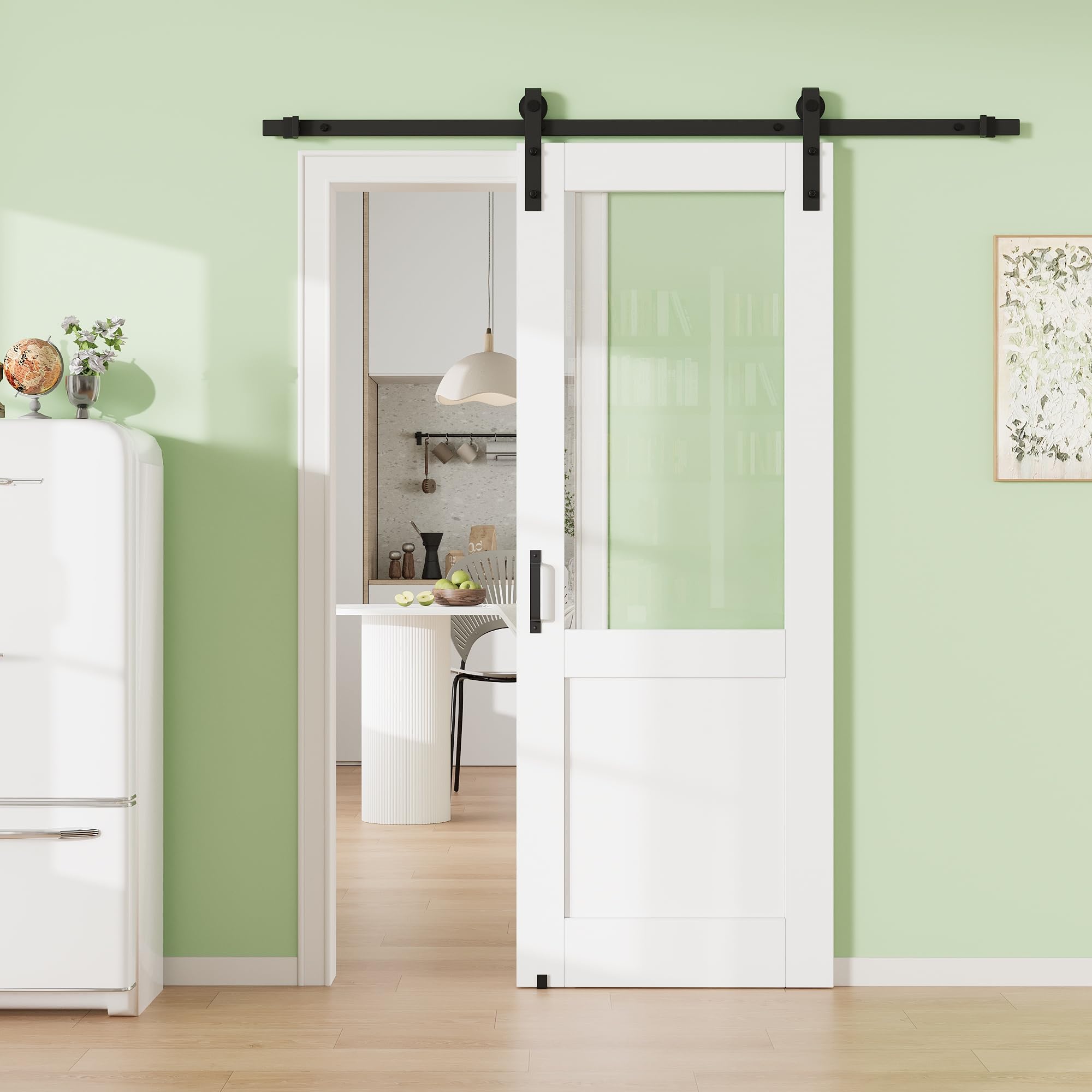 28" x 80" Presembled 6-Lite Tempered Frosted Glass Barn Door with 72" Track