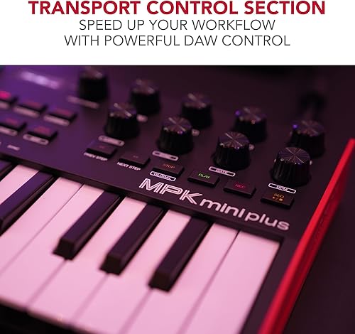 Vista 6 de Akai Professional MPK Mini Plus - Controlador de teclado MIDI USB con 37 teclas mini, 8 almohadillas MPC, secuenciador, E/S MIDI/CV/Gate, software