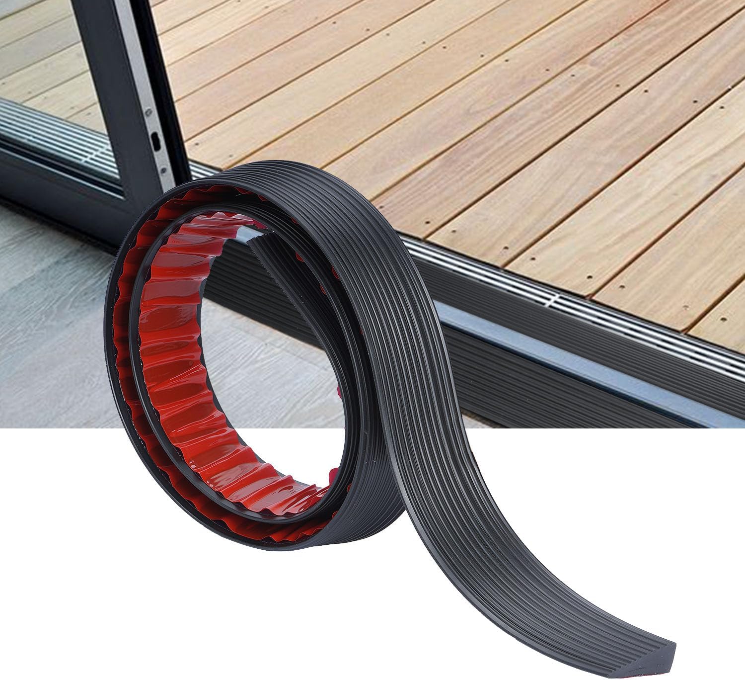 lesolar 0.63'' Rise Rubber Threshold Ramp, 4.92ft Non-Slip Doorway Threshold Ramp Solid Sill Scooter Ramp Self-Adhesive Door Ramps for Wheelchair Sweeper Stroller Scooter Reducer Ramp 2.2'' Wx59.1''L