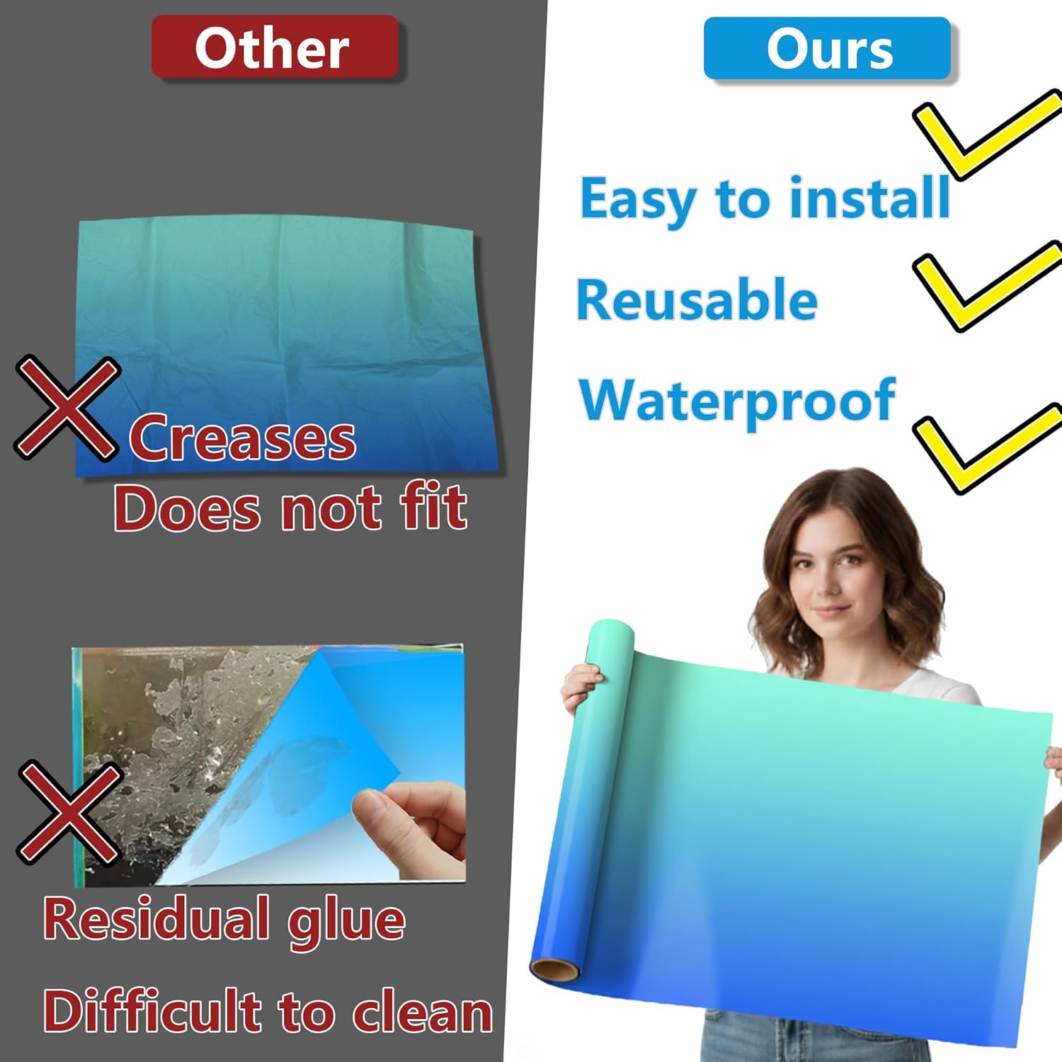 Aquarium Background - Static Cling Fish Tank Sticker - Cyan Blue Gradient | Easy Install for Glass Tanks, No Residue, Reusable 120 x 60 cm / (47 x 23.6 inches)