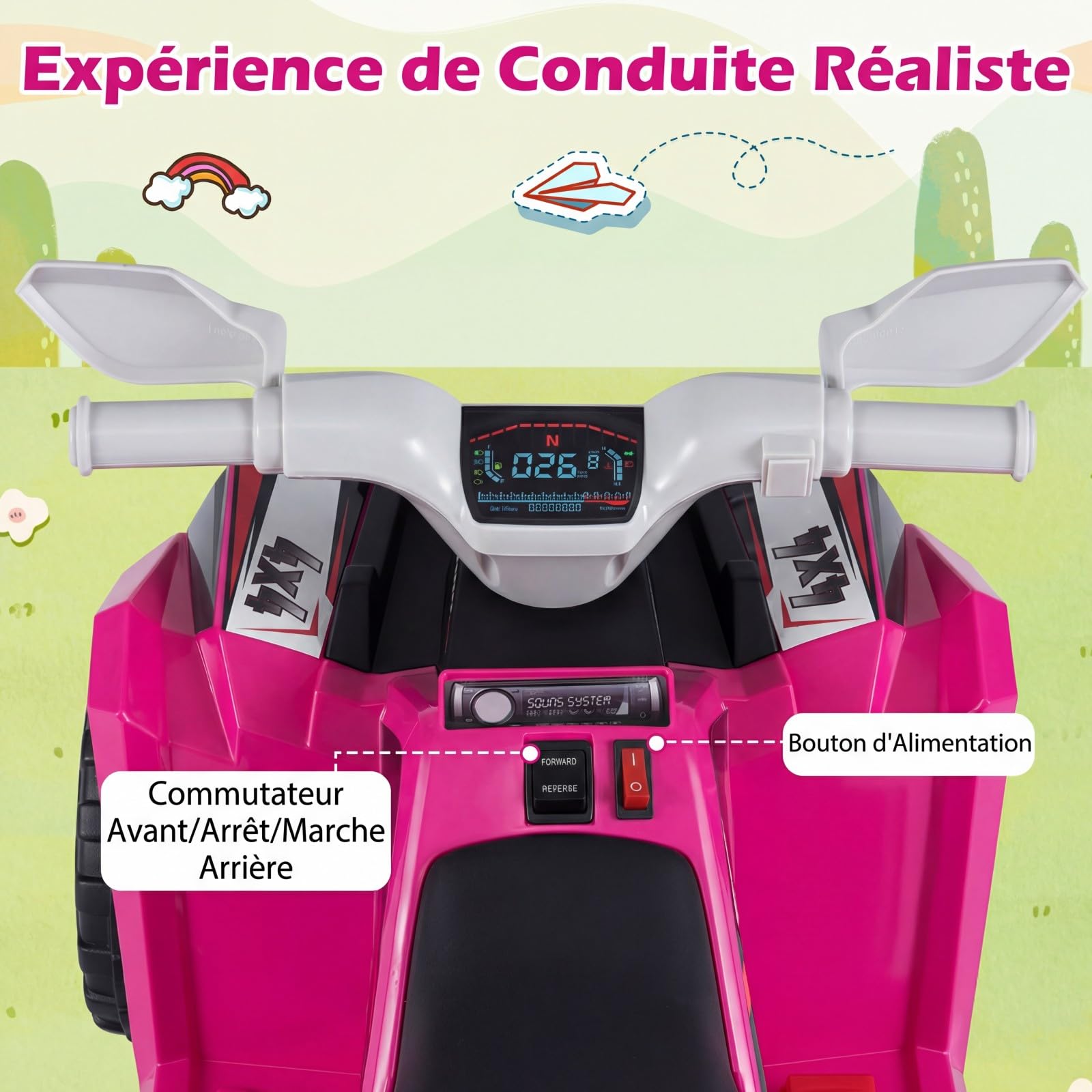 GOPLUS Quad ATV Electriques Enfants, Voiture Électrique Enfants 6V avec Remorque Arrière Amovible, Roues Résistantes à l'Usurel, pour Tout-Petits Garçons 3 Ans+, 2-3 km/h,Charge 30KG