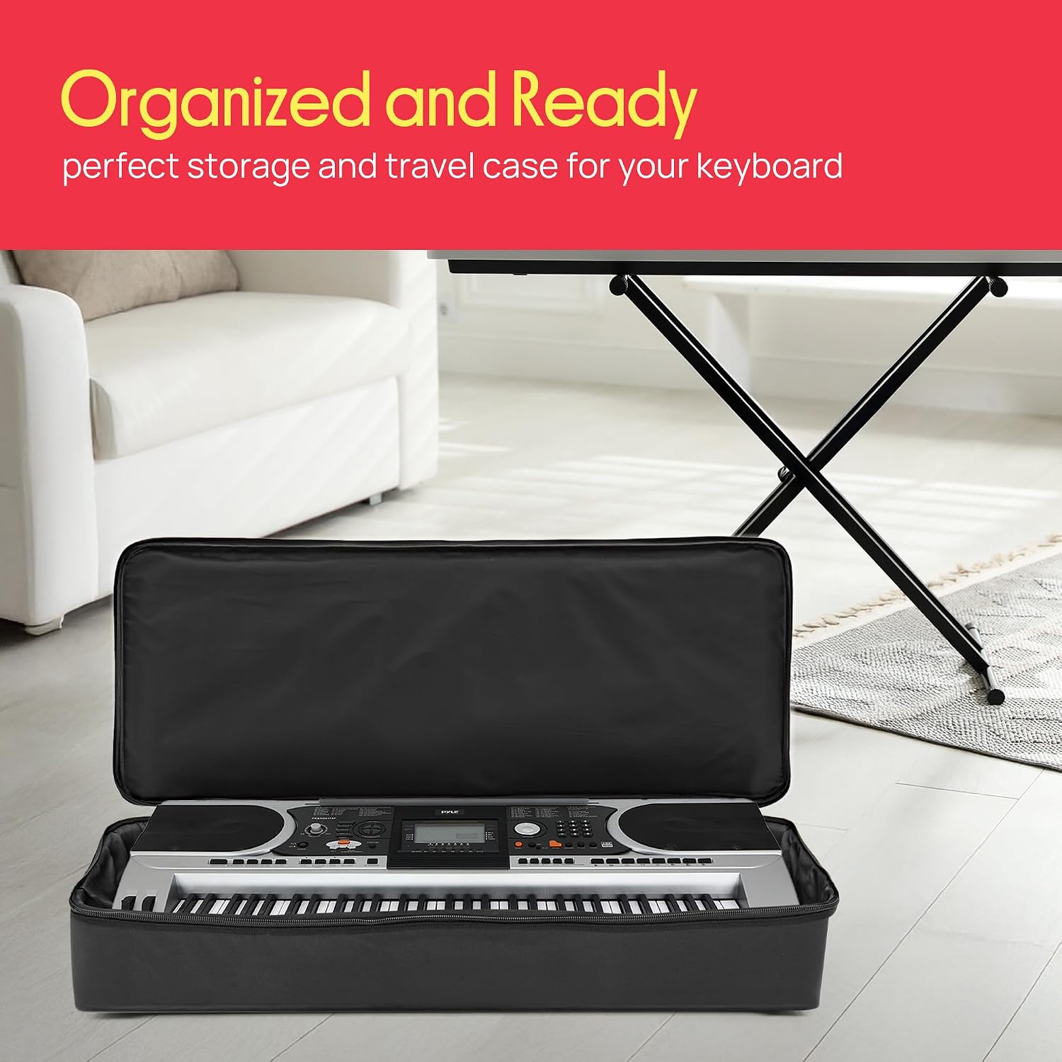 Pyle Keyboard Case, 61 Key Carrying Case Bag for Piano Keyboards, Protects and Covers Portable Digital Keyboard Water Resistant, Used for Models PKBRD6139BT, PKBRD6151PB, and PKBRD6175P