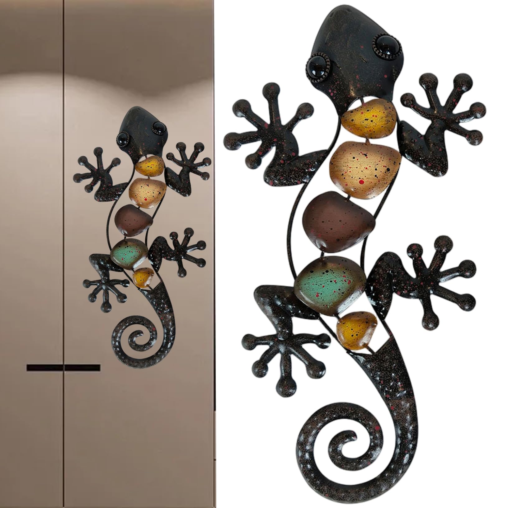 Latemeia Wall Crawler Gecko, 15 Inch Metal Wall Decor, Lizard Sculptures for Bedrooms, Living Rooms, Garden Fence Patio Yard, Decoración del hogar