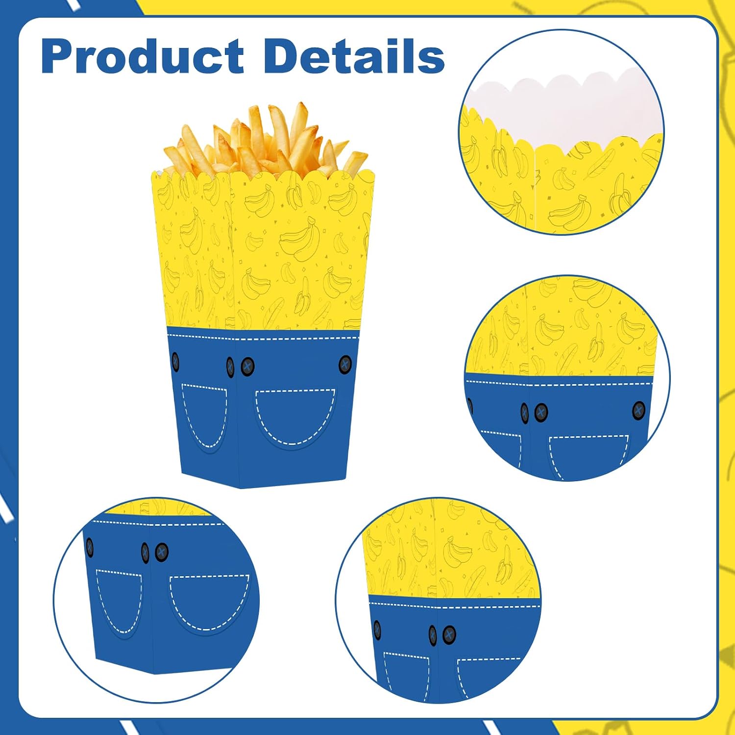 20 Pcs Yellow Popcorn Boxes Party Favor Bags Banana Theme Movie Night Candy Goodie Boxes Blue Overalls Cartoon Character