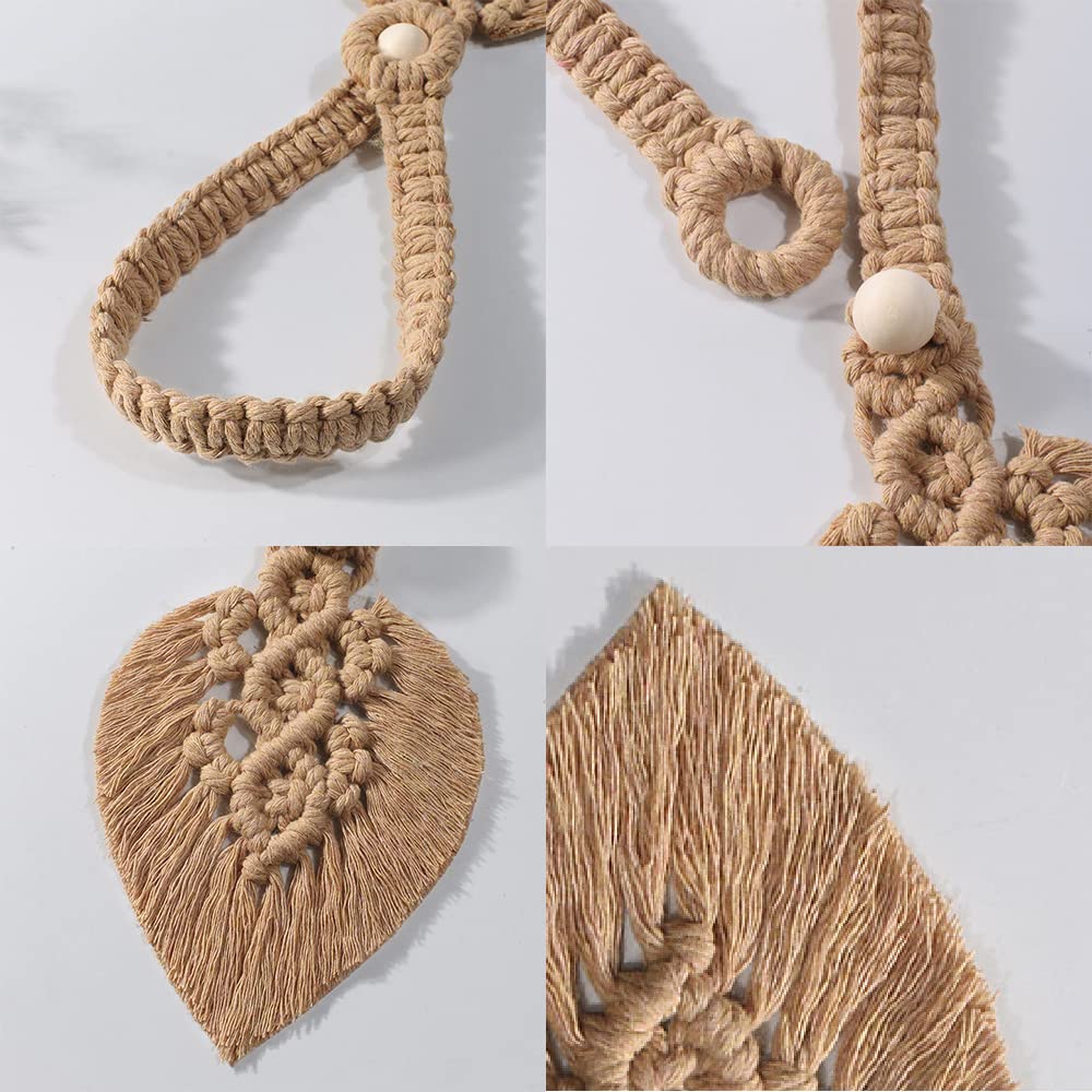 Fermatende Boho In Corda Intrecciata A Mano - 2 Pezzi Decorativi A Forma Di Foglia Beige Per Casa E Ufficio