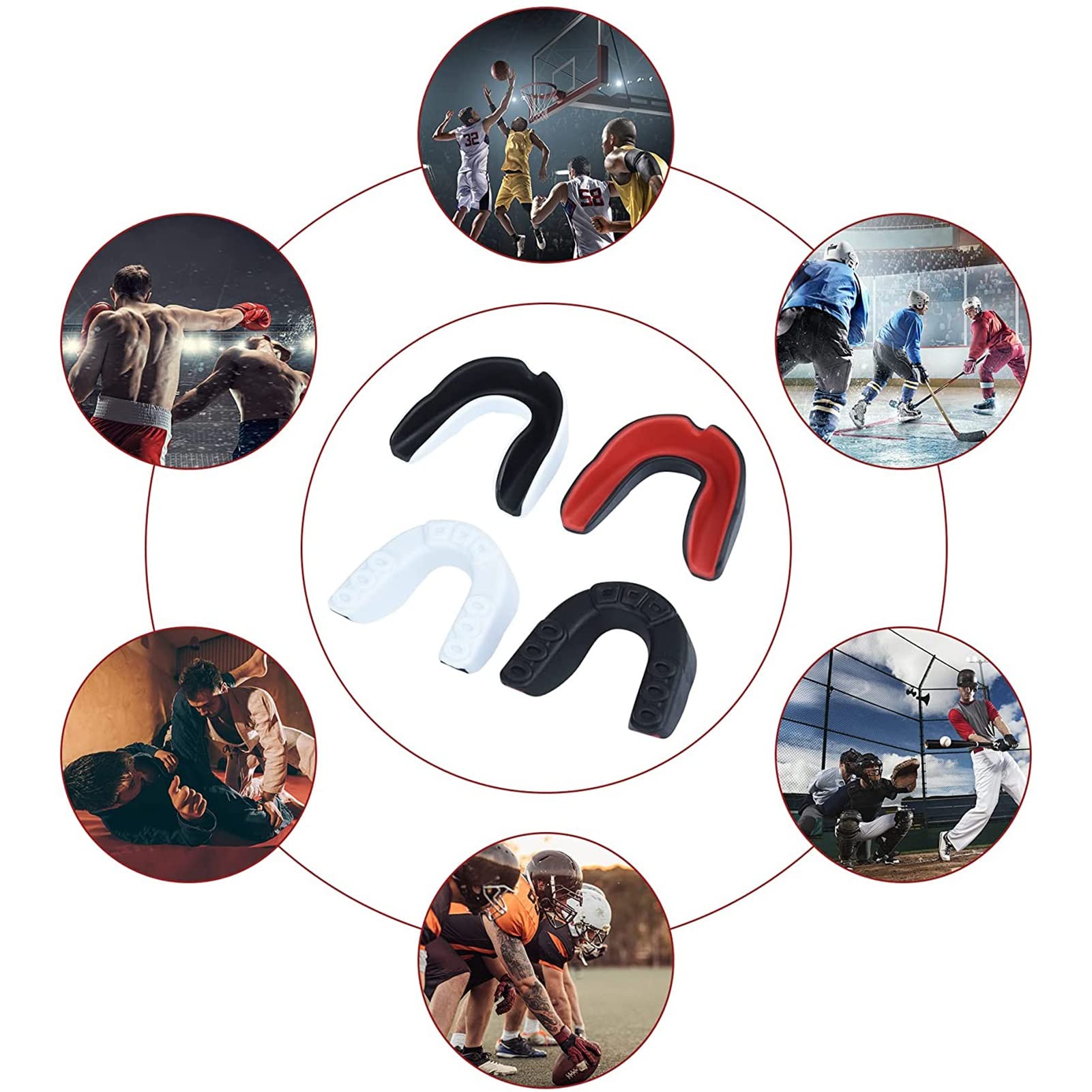 Paradenti, Adulti E Junior Scudo di Gomma con Custodia, Paradenti Professionale Slim Fit per Calcio, Boxe, MMA, Rugby, Arti Marziali, 4 Pezzi