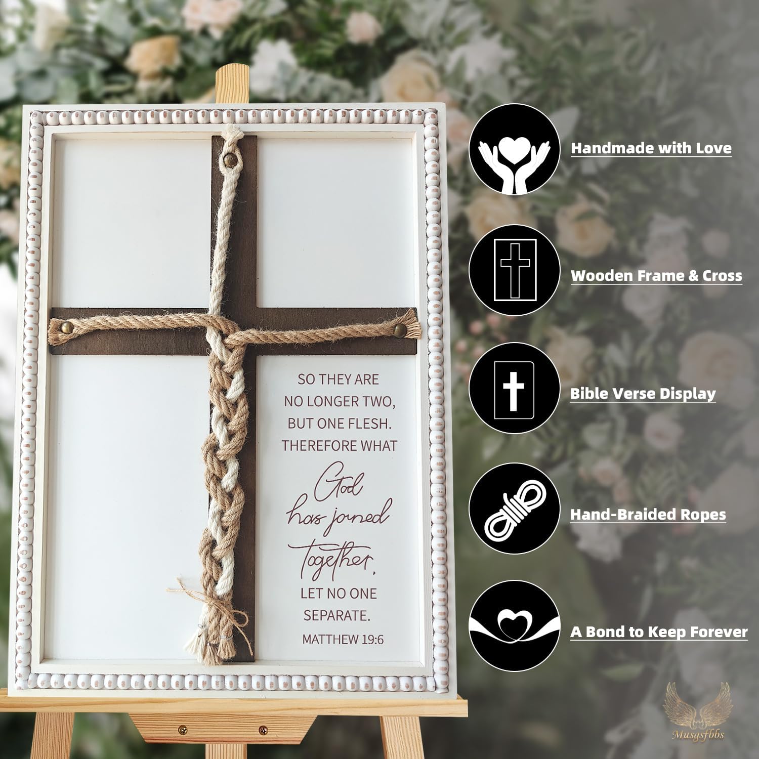 Matthew 19:6 Cord of Three Strands Wedding Unity Signs - 22 X 16 Unity Rope Cross Braid for Wedding Ceremony Ideas, Religious Christian Gift for Couple