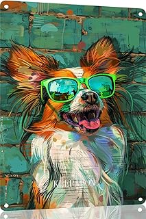 12x8 IN Retro Papillon Dog Metal Aluminum Sign Vintage Farmhouse Wall Decor For Home, Kitchen, Green Tin Sign Bathroom, Bar Wildlife Artwork For Animal Lovers(11142)